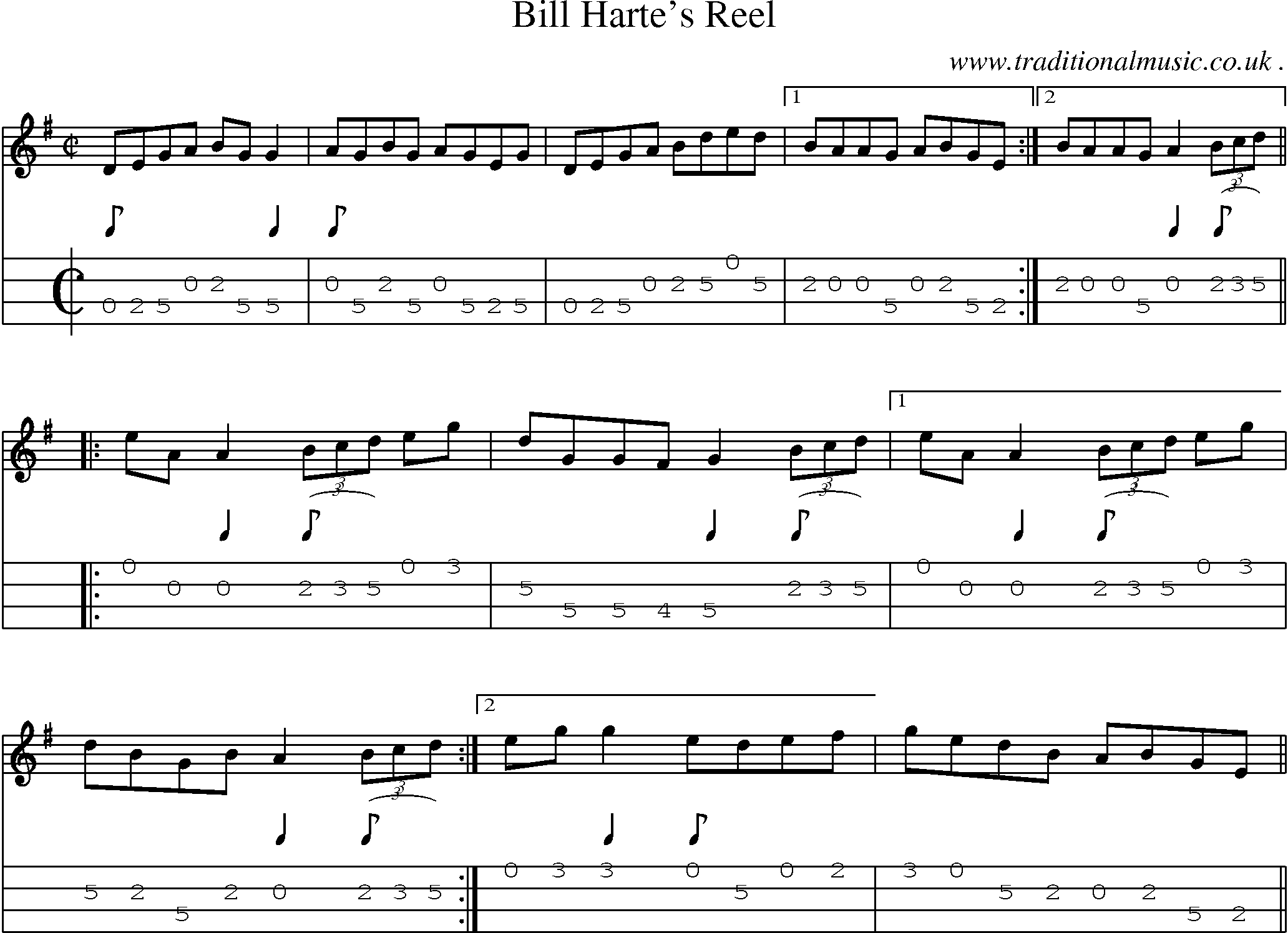 Sheet-Music and Mandolin Tabs for Bill Hartes Reel