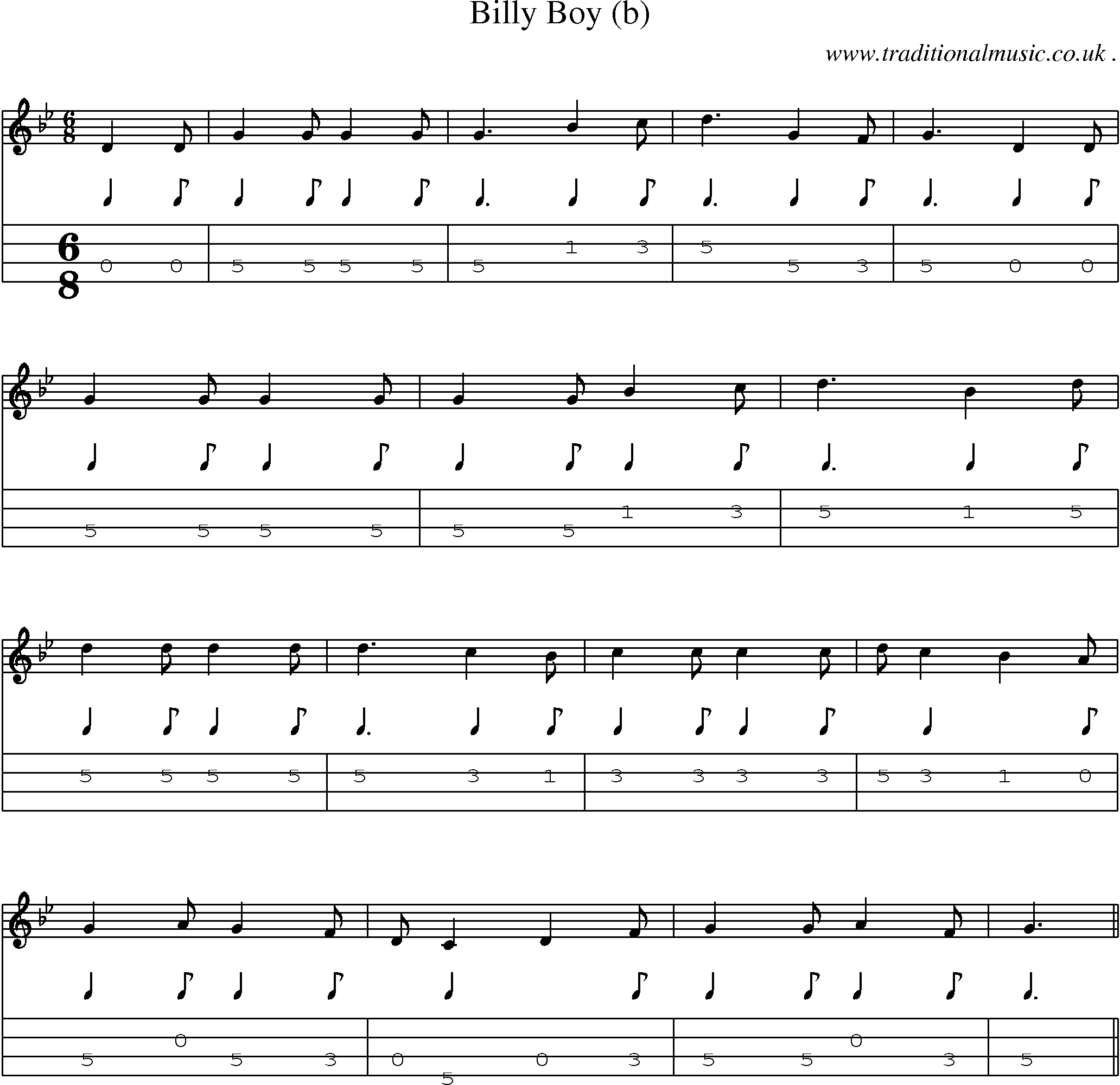 Sheet-Music and Mandolin Tabs for Billy Boy (b)
