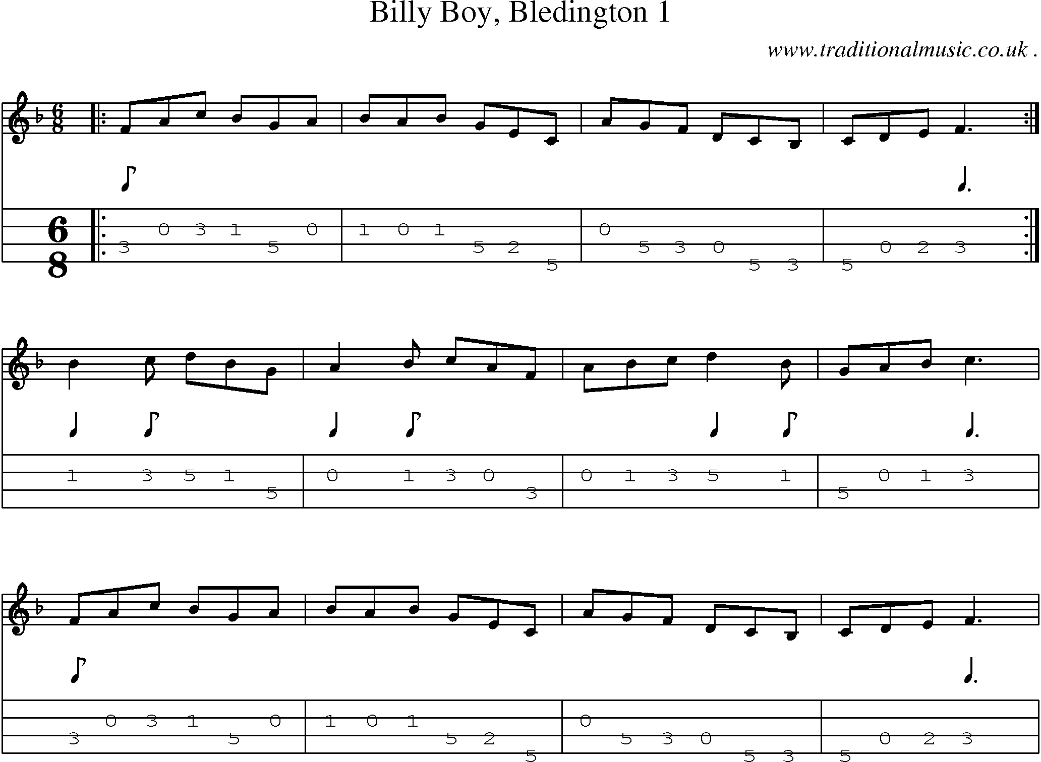 Sheet-Music and Mandolin Tabs for Billy Boy Bledington 1