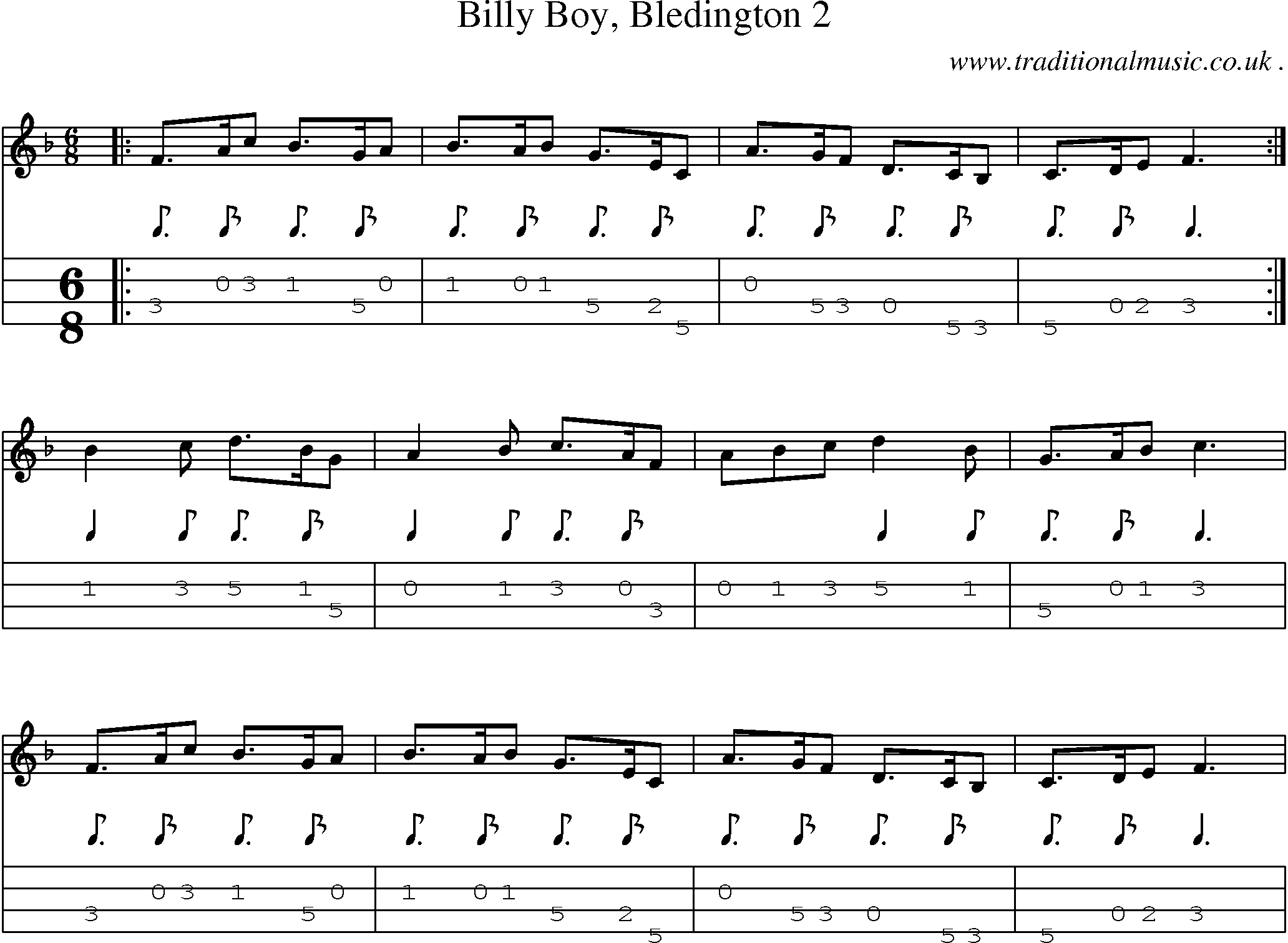 Sheet-Music and Mandolin Tabs for Billy Boy Bledington 2