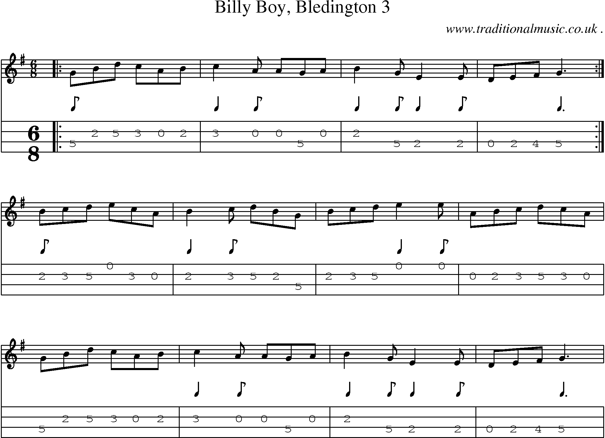 Sheet-Music and Mandolin Tabs for Billy Boy Bledington 3