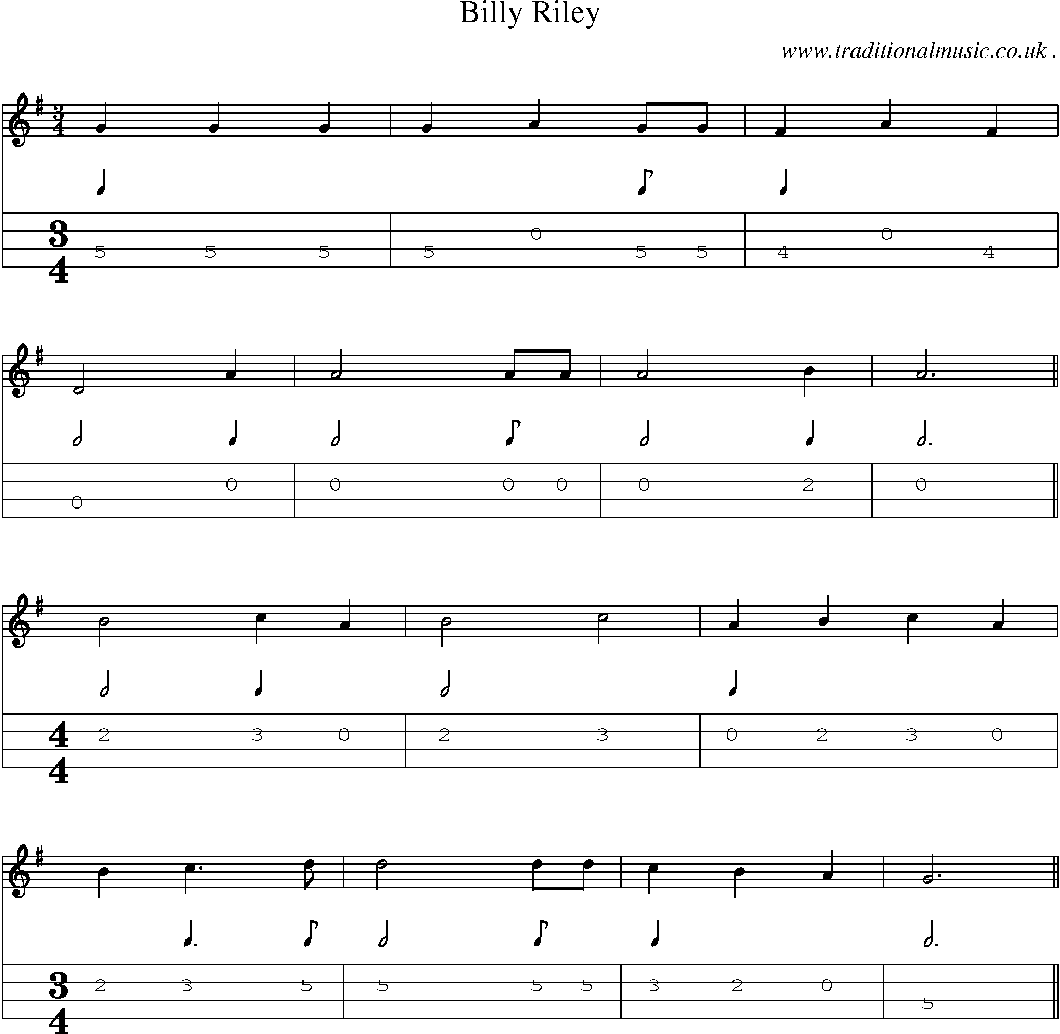 Sheet-Music and Mandolin Tabs for Billy Riley