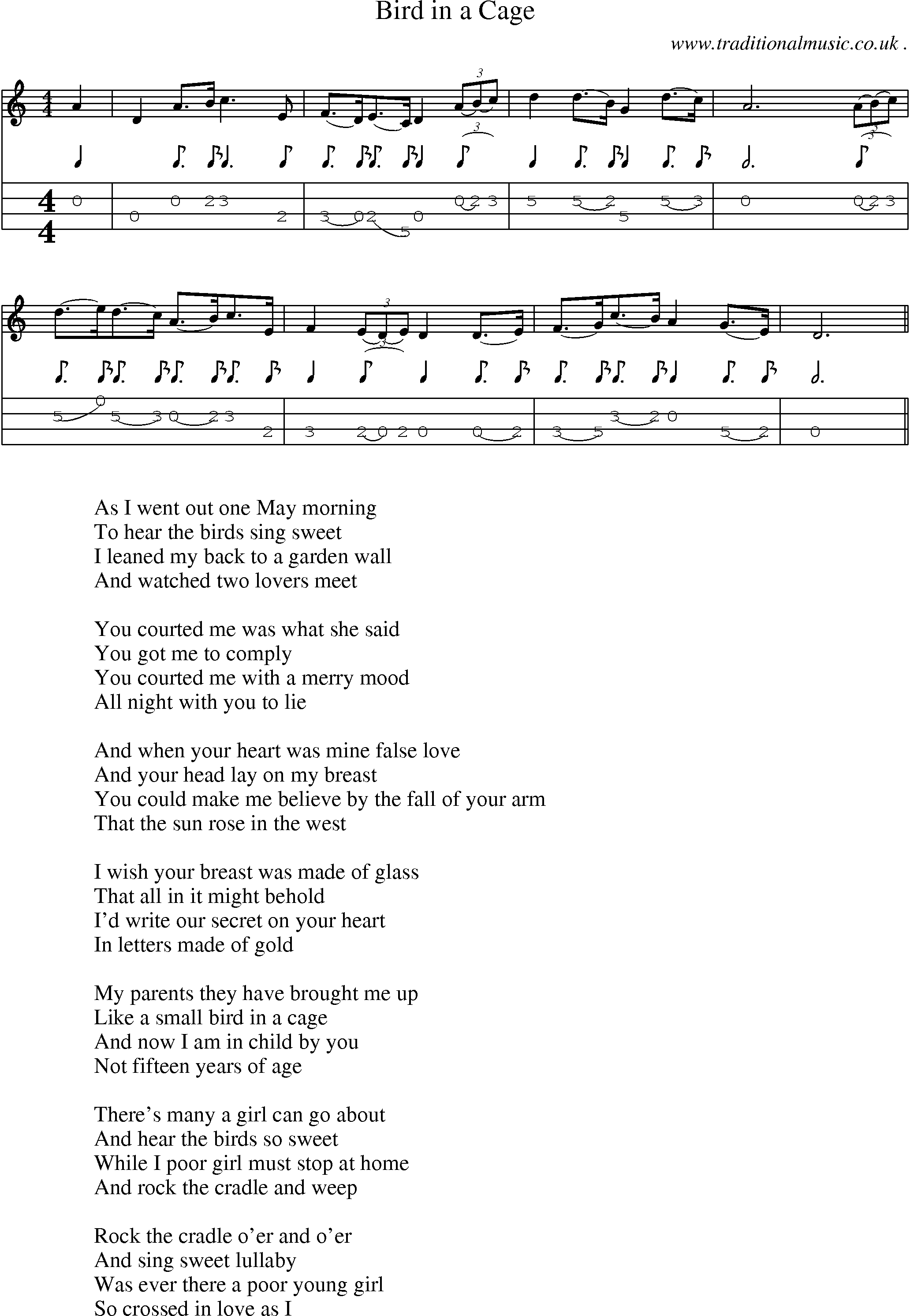 Sheet-Music and Mandolin Tabs for Bird In A Cage