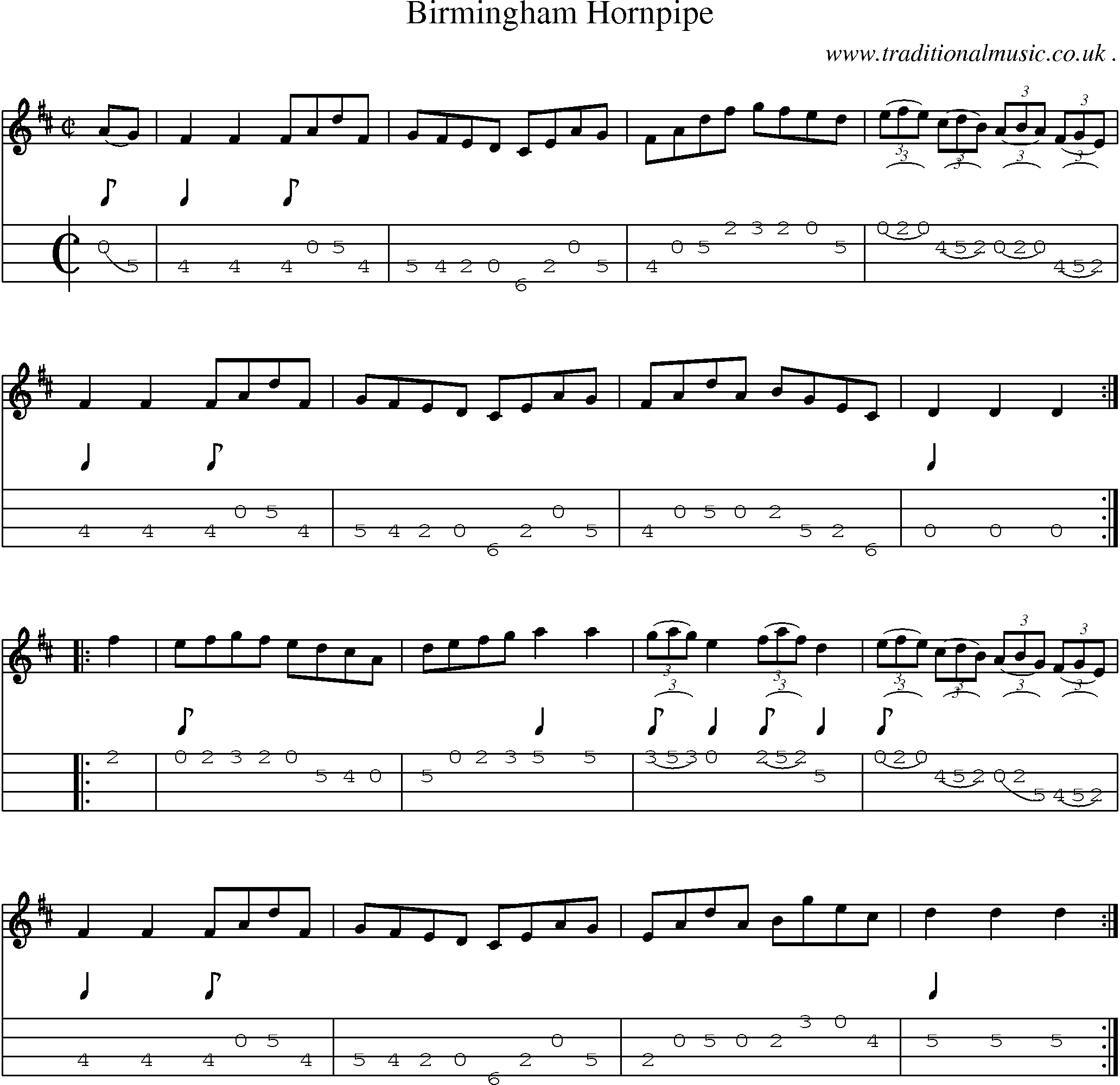 Sheet-Music and Mandolin Tabs for Birmingham Hornpipe