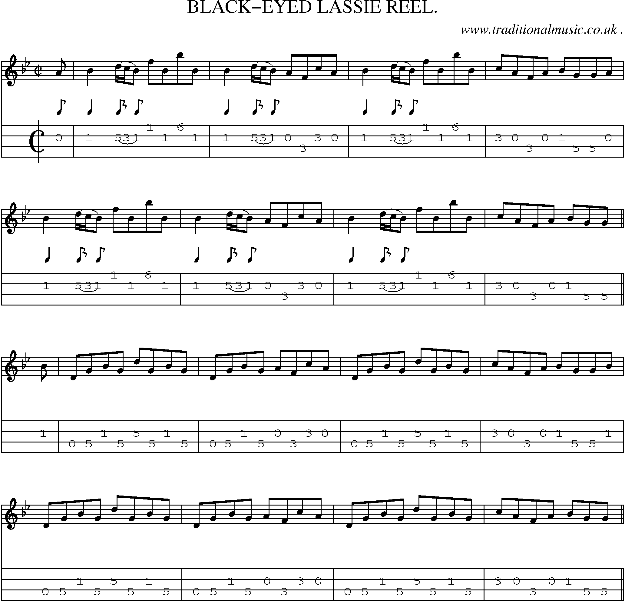 Sheet-Music and Mandolin Tabs for Black-eyed Lassie Reel