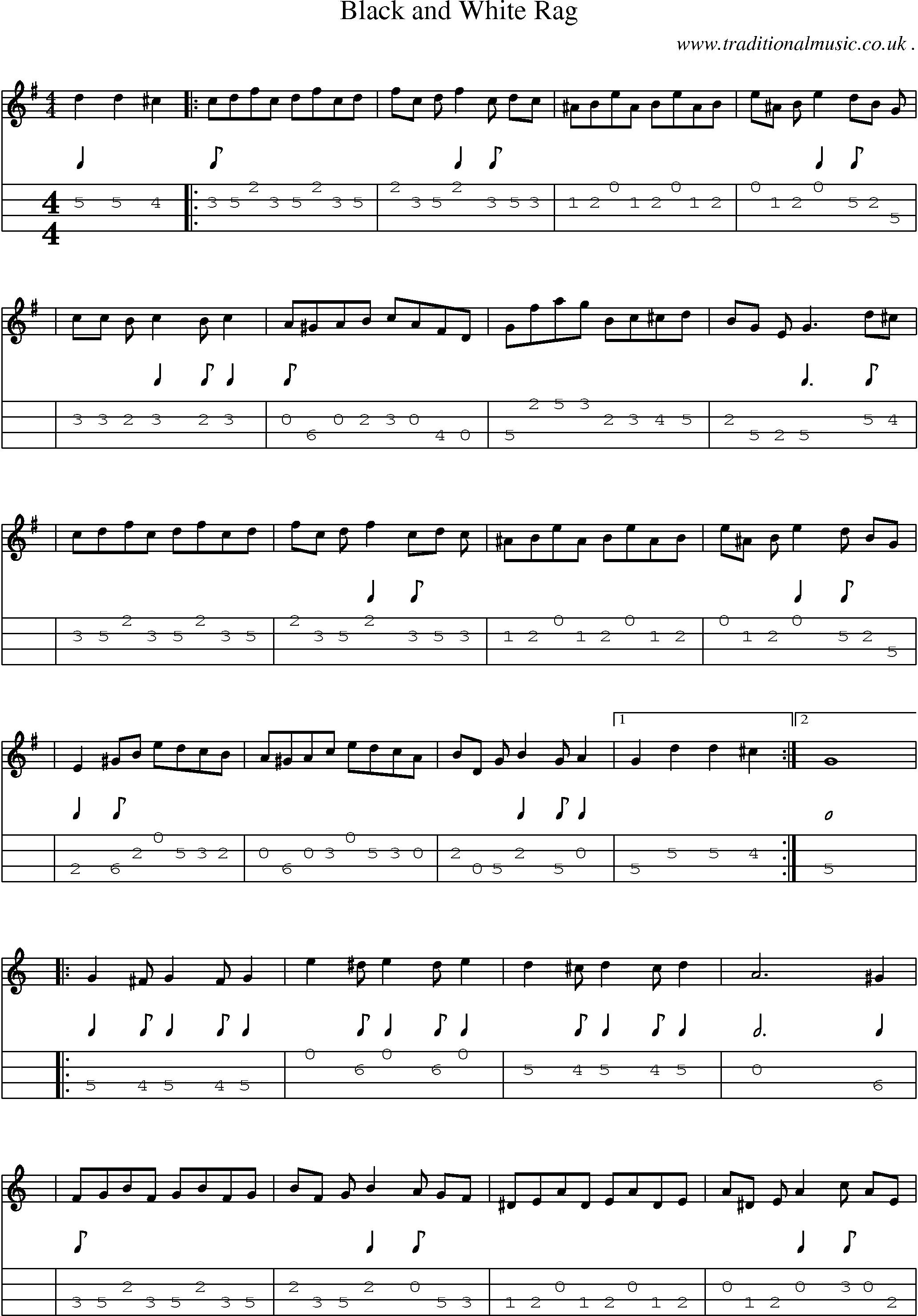 Sheet-Music and Mandolin Tabs for Black And White Rag