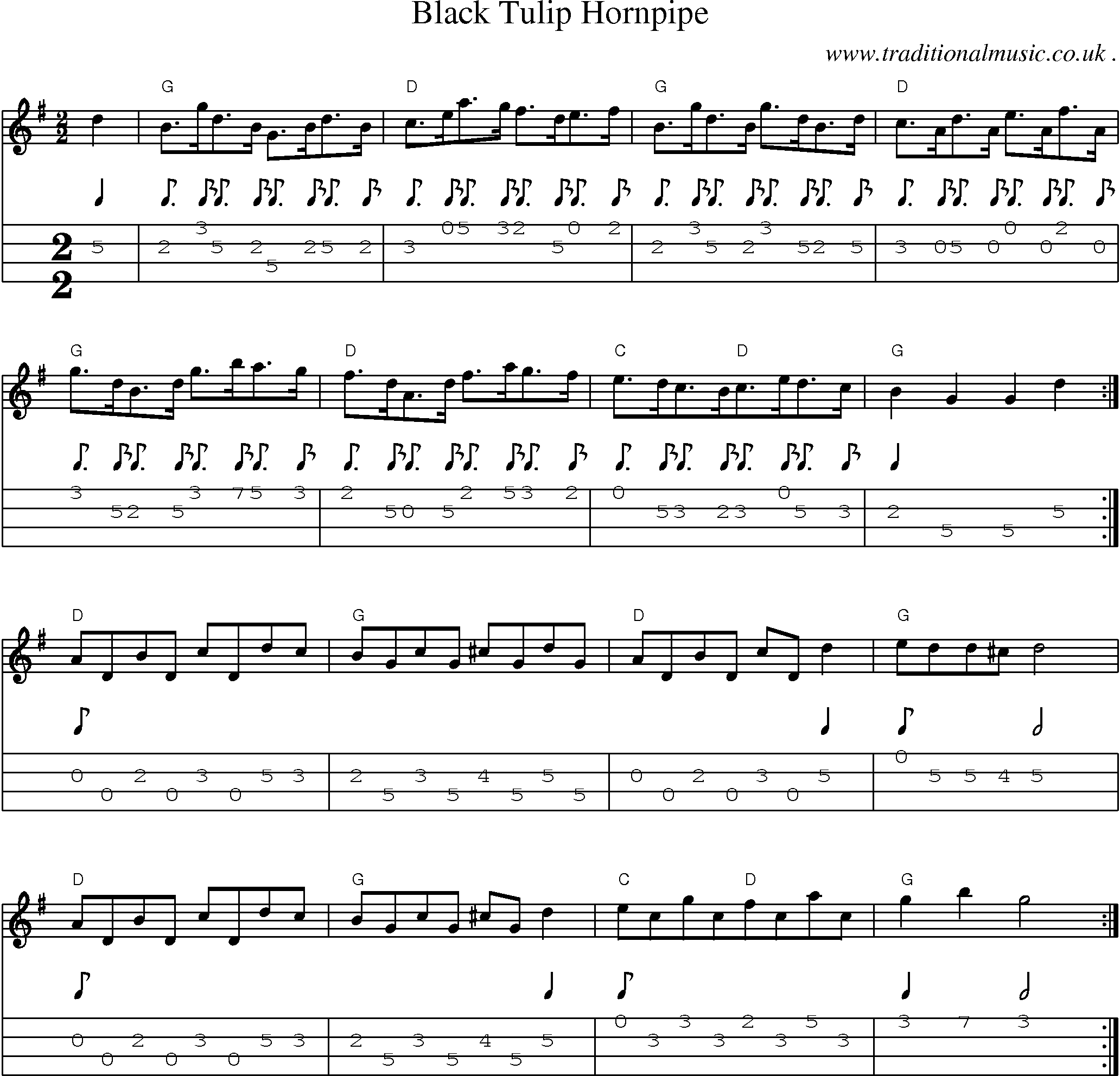 Sheet-Music and Mandolin Tabs for Black Tulip Hornpipe