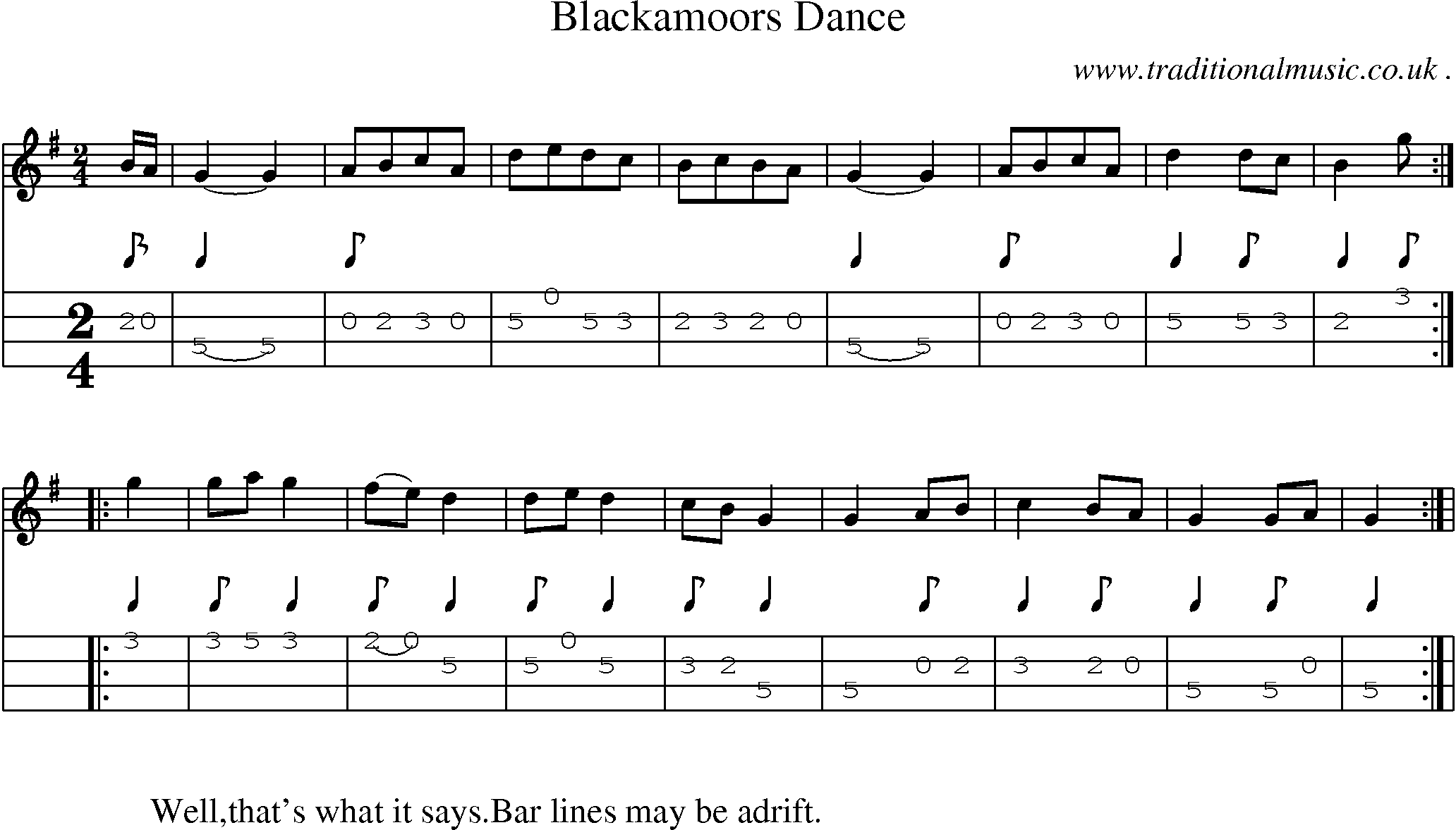 Sheet-Music and Mandolin Tabs for Blackamoors Dance