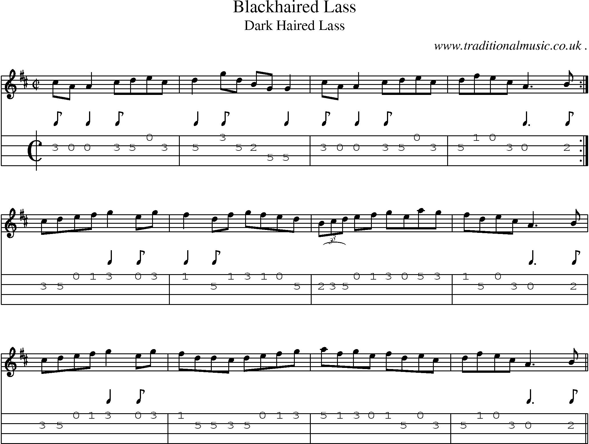 Sheet-Music and Mandolin Tabs for Blackhaired Lass