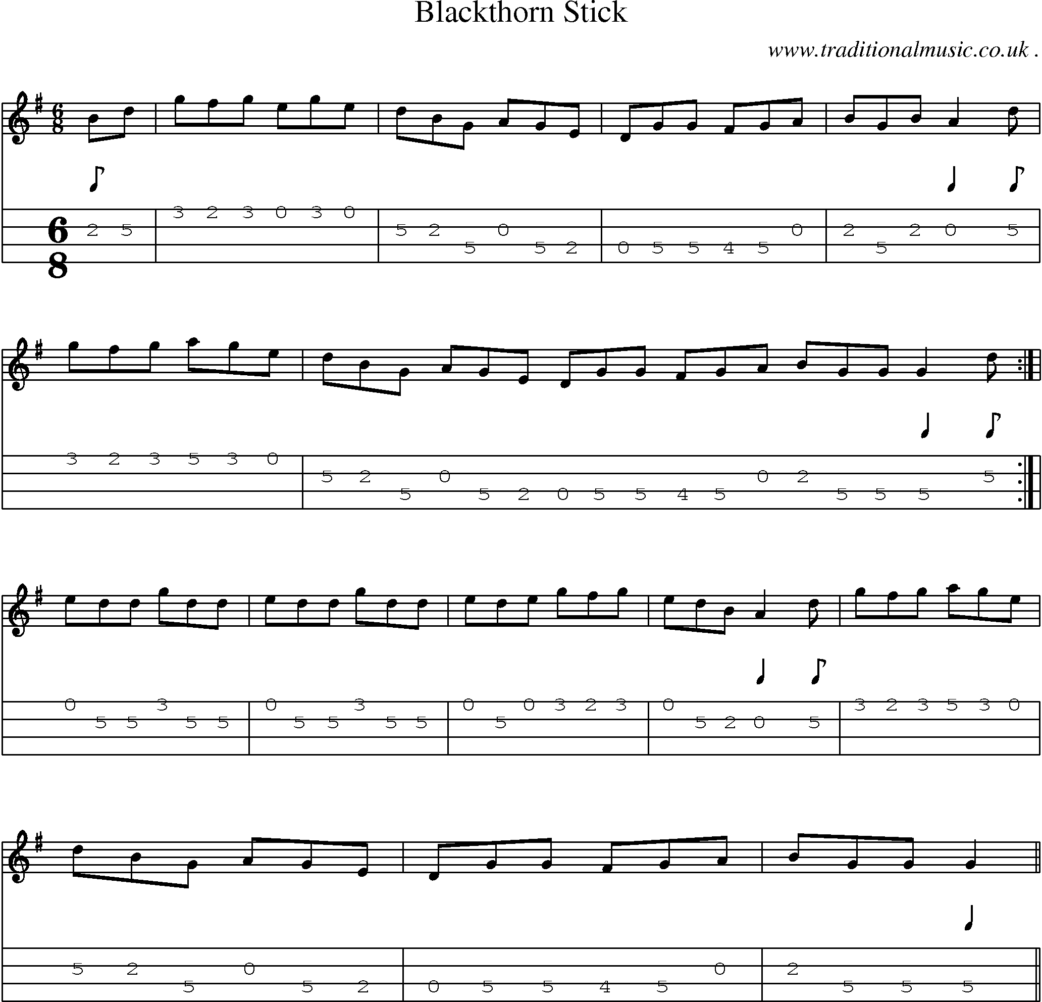 Sheet-Music and Mandolin Tabs for Blackthorn Stick