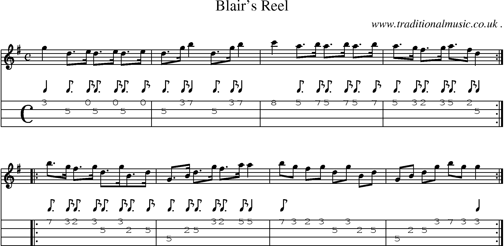 Sheet-Music and Mandolin Tabs for Blairs Reel