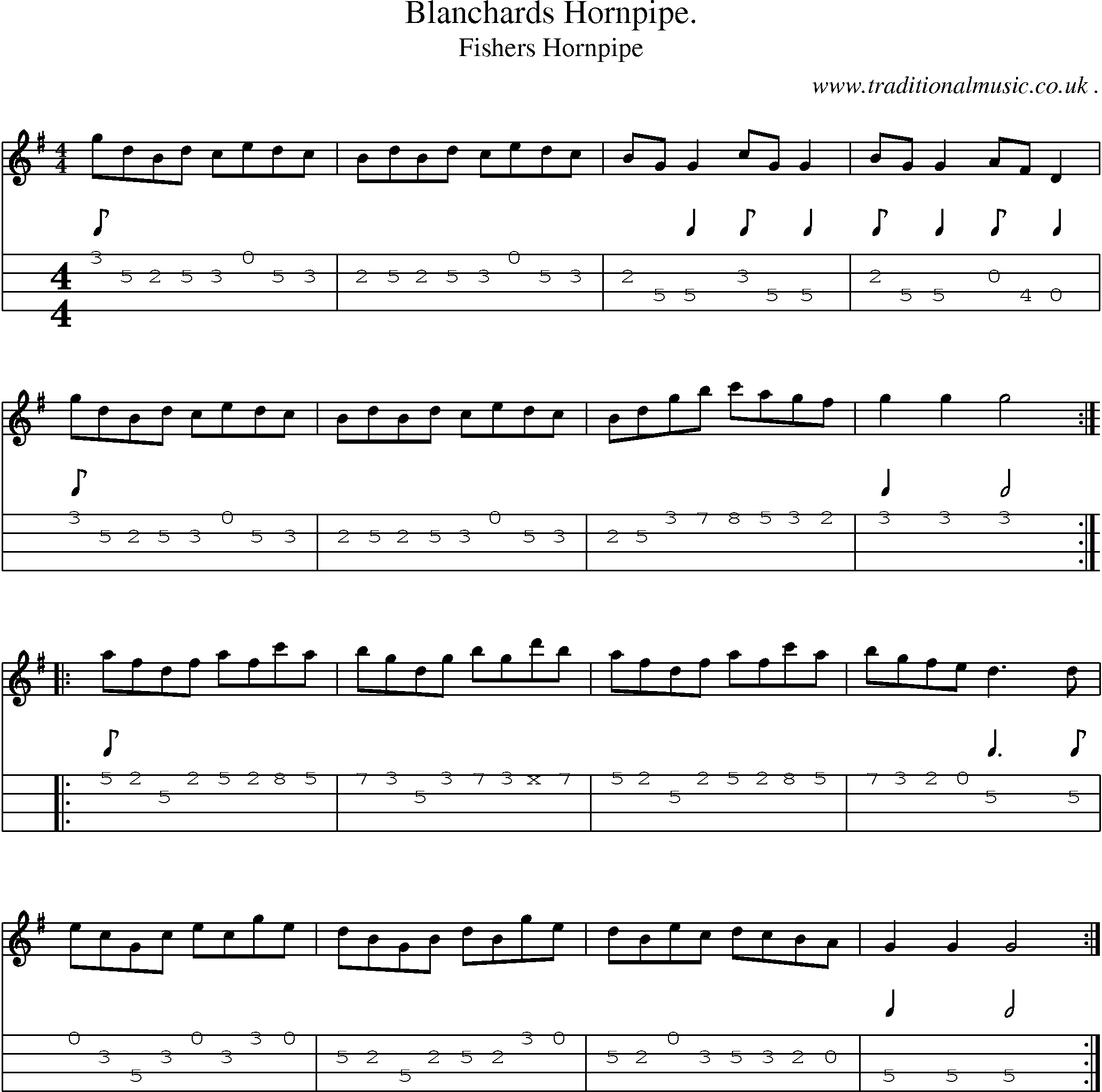 Sheet-Music and Mandolin Tabs for Blanchards Hornpipe 