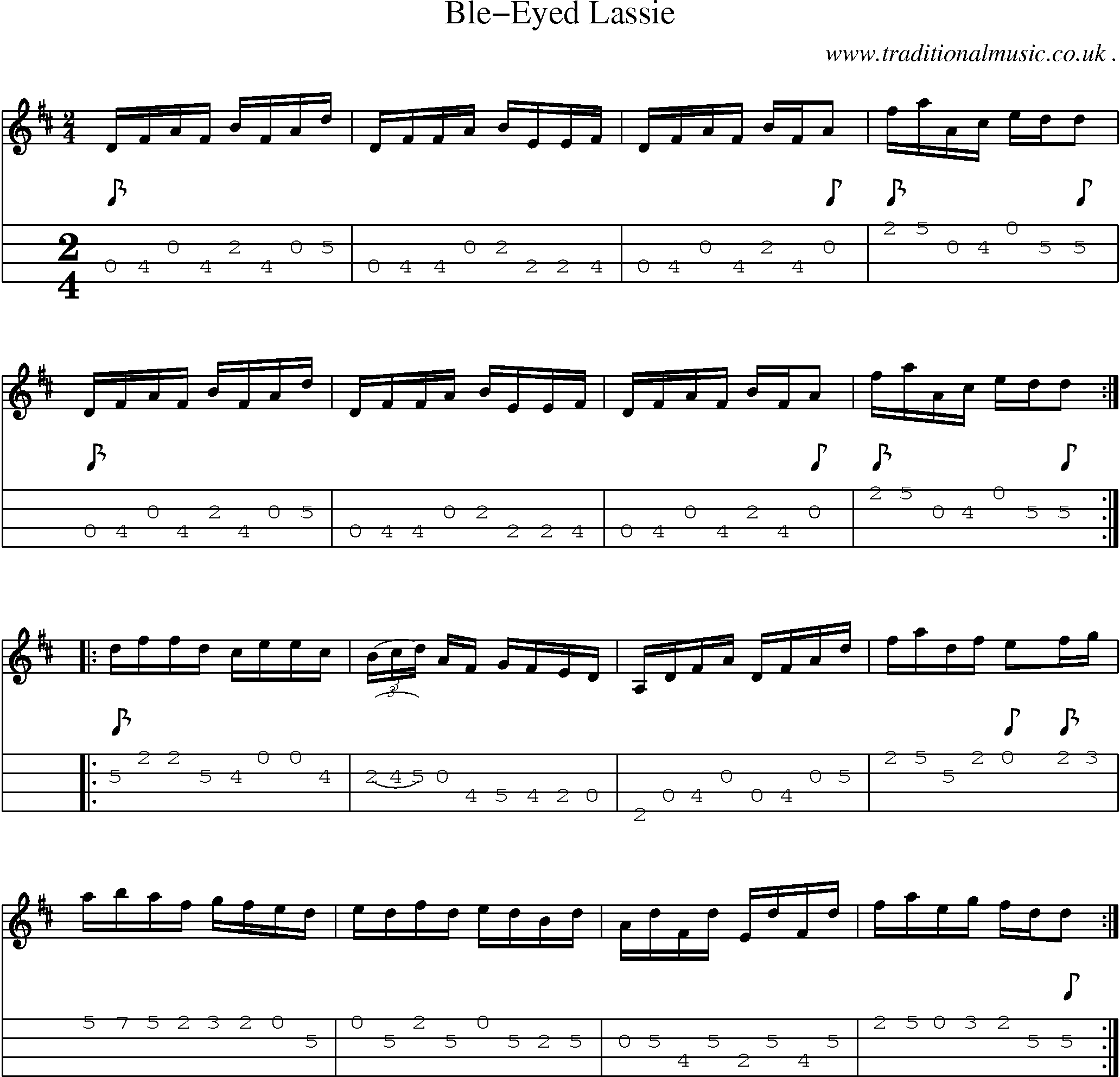 Sheet-Music and Mandolin Tabs for Ble-eyed Lassie