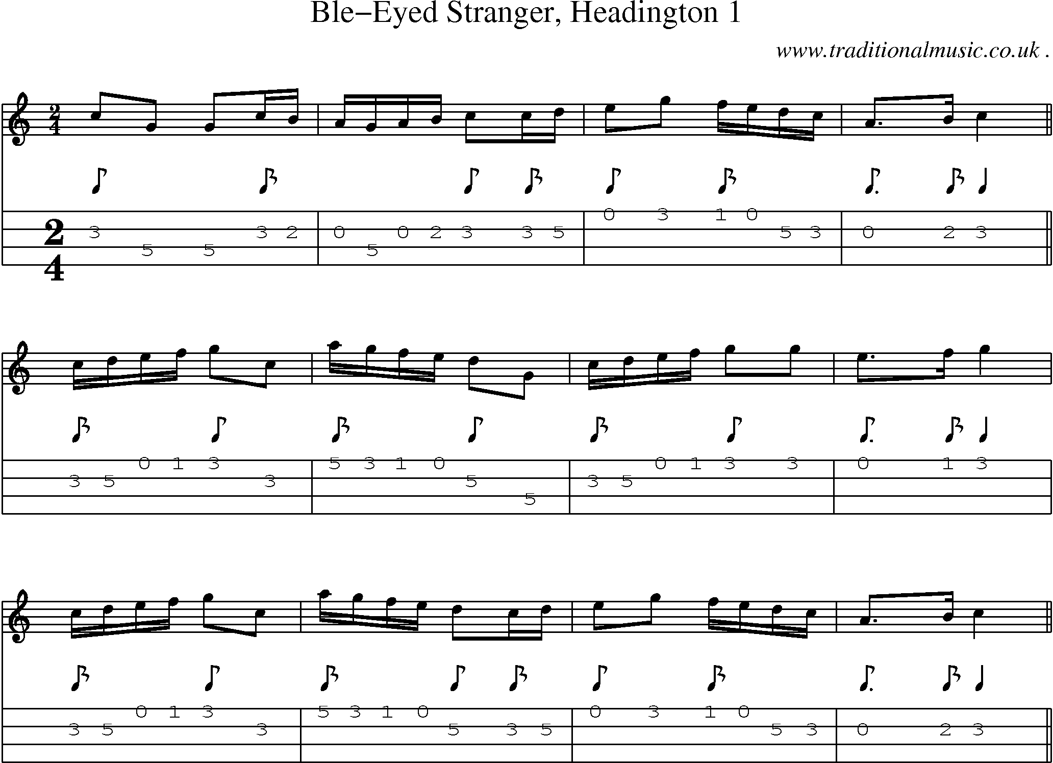 Sheet-Music and Mandolin Tabs for Ble-eyed Stranger Headington 1