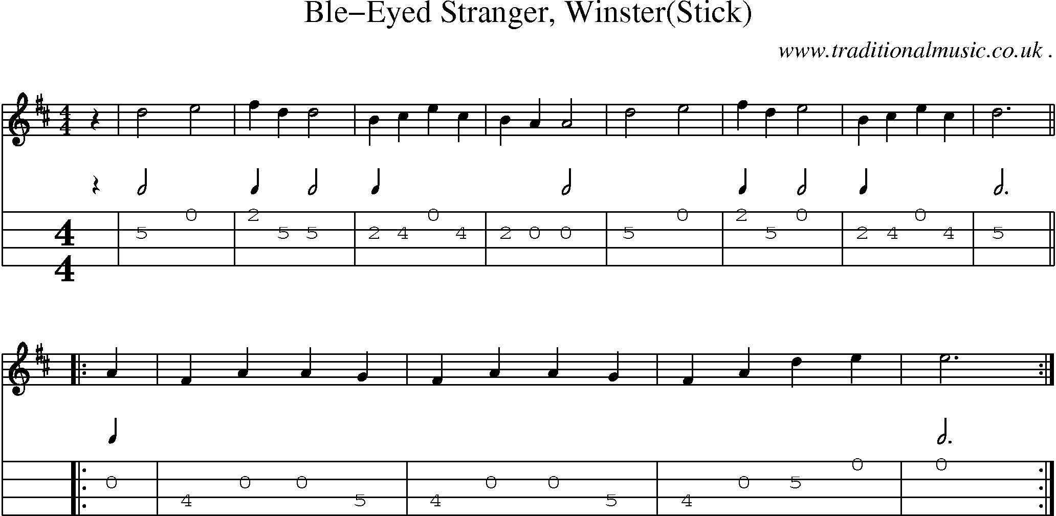 Sheet-Music and Mandolin Tabs for Ble-eyed Stranger Winster (stick)