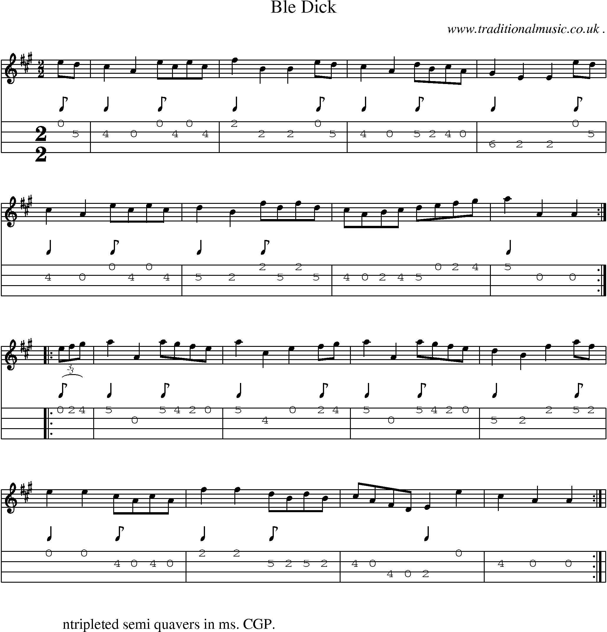 Sheet-Music and Mandolin Tabs for Ble Dick