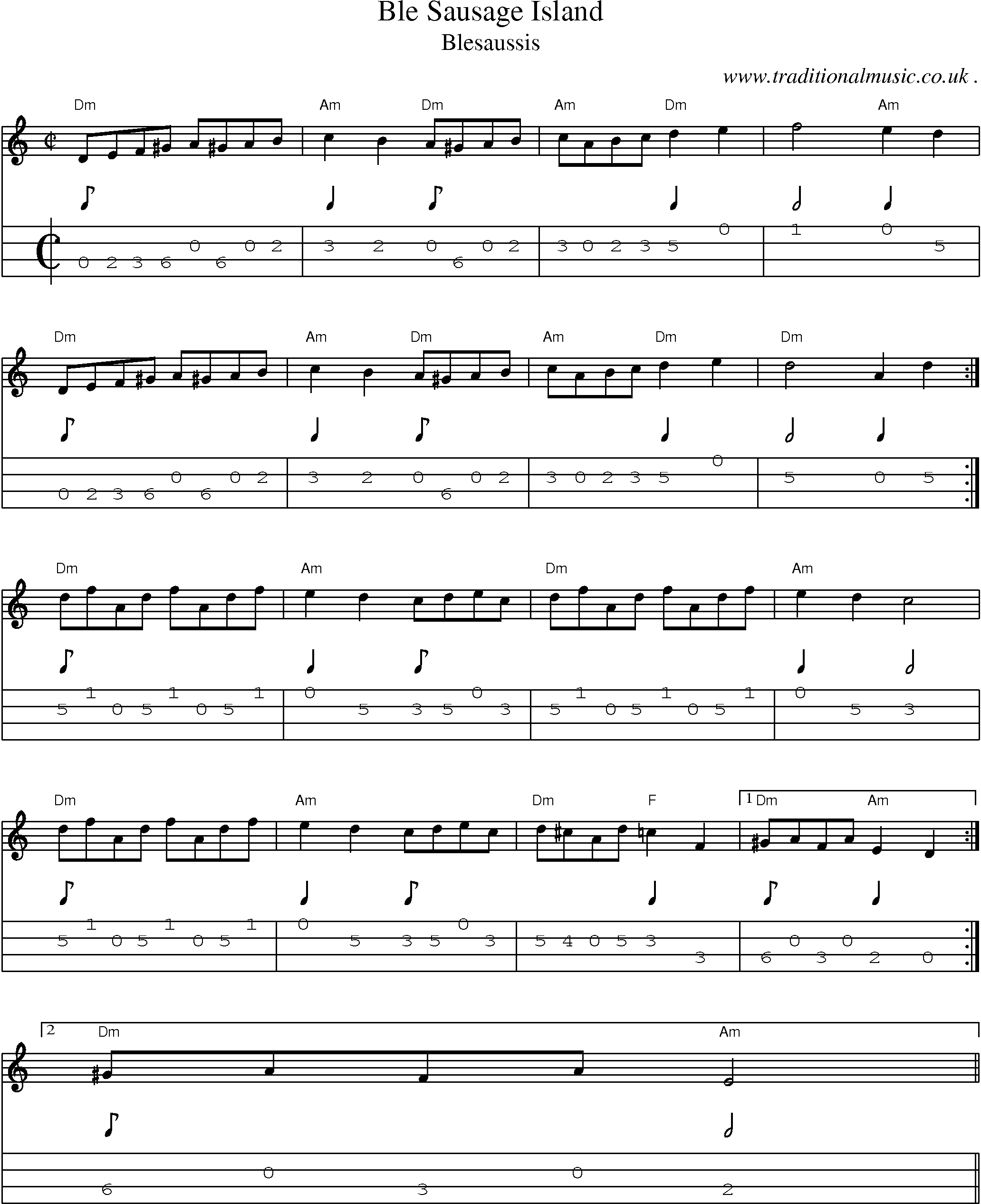 Sheet-Music and Mandolin Tabs for Ble Sausage Island
