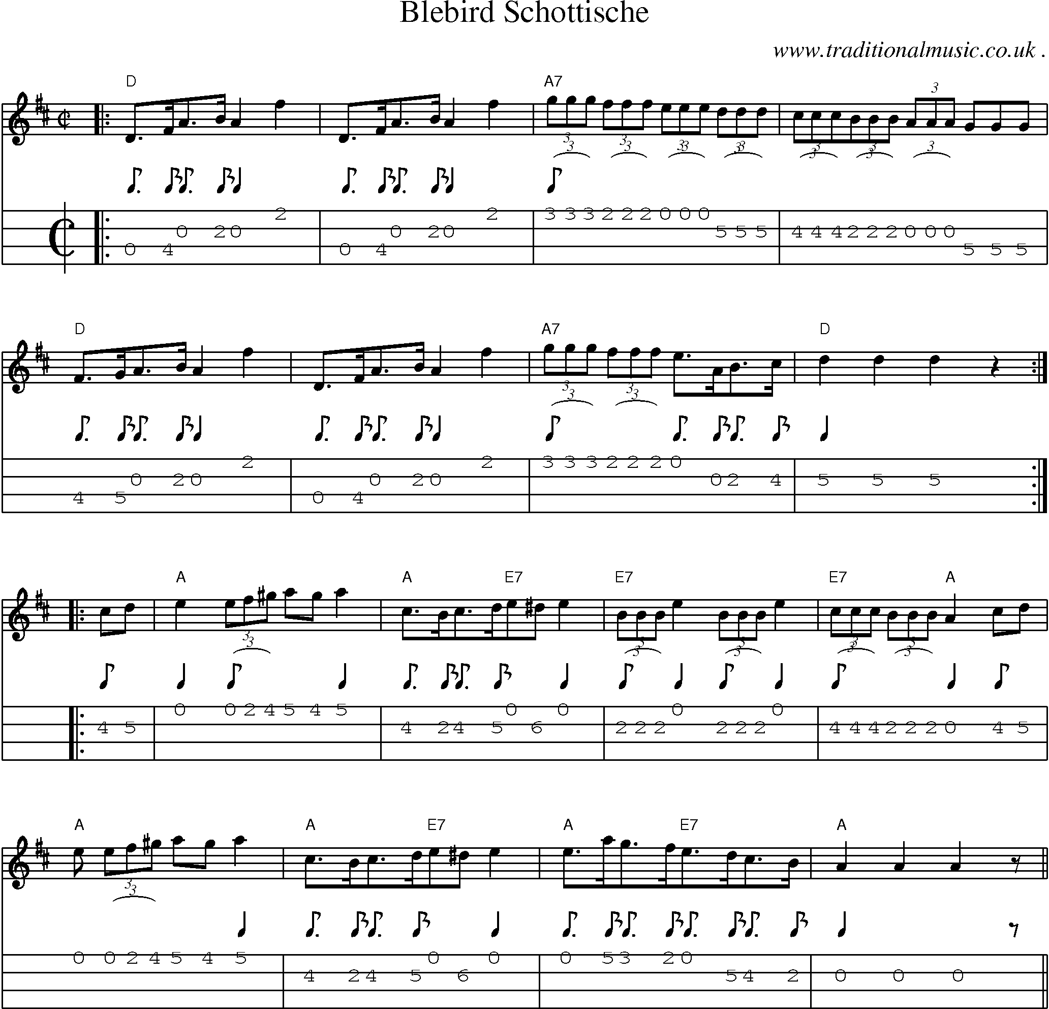 Sheet-Music and Mandolin Tabs for Blebird Schottische