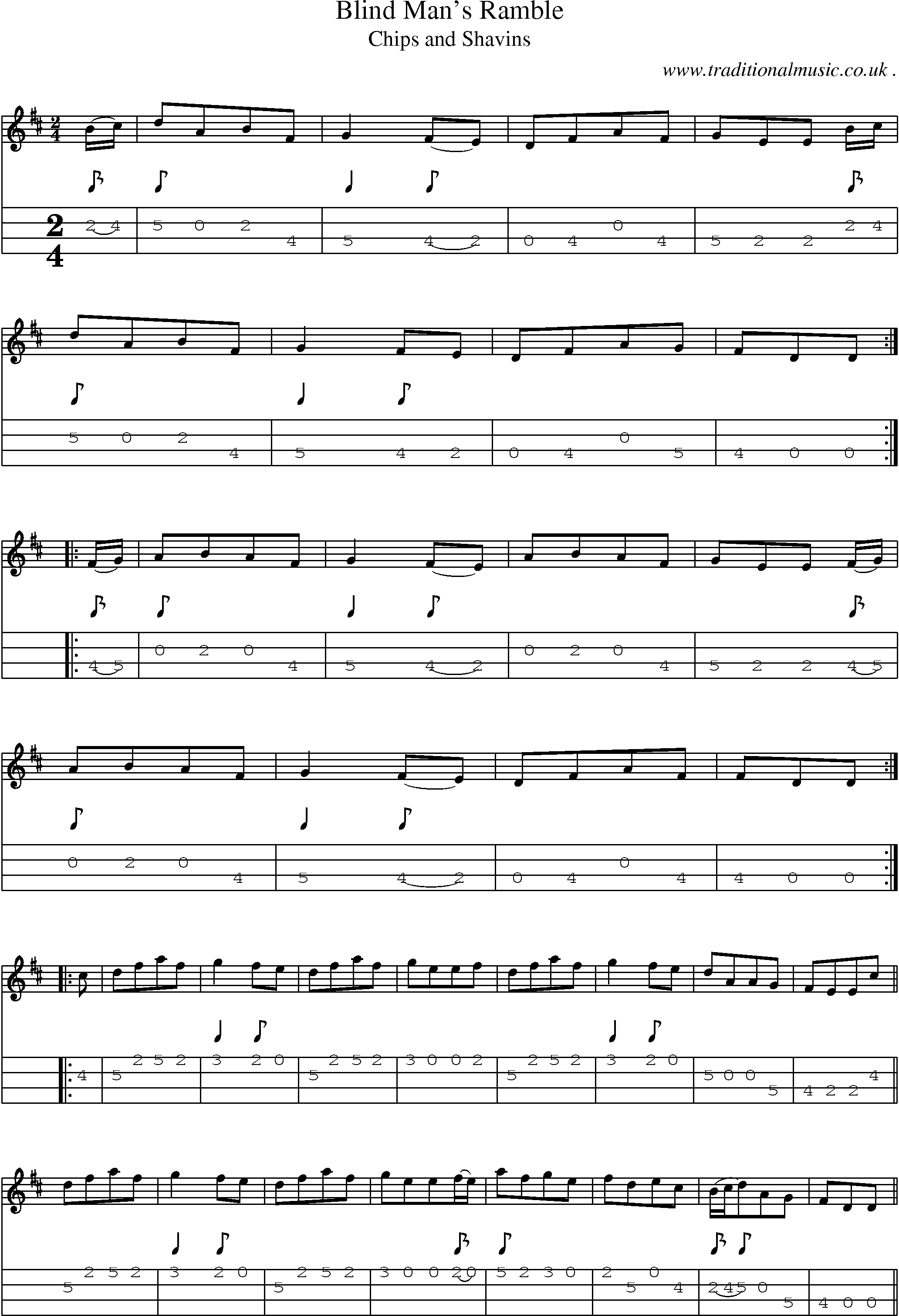 Sheet-Music and Mandolin Tabs for Blind Mans Ramble