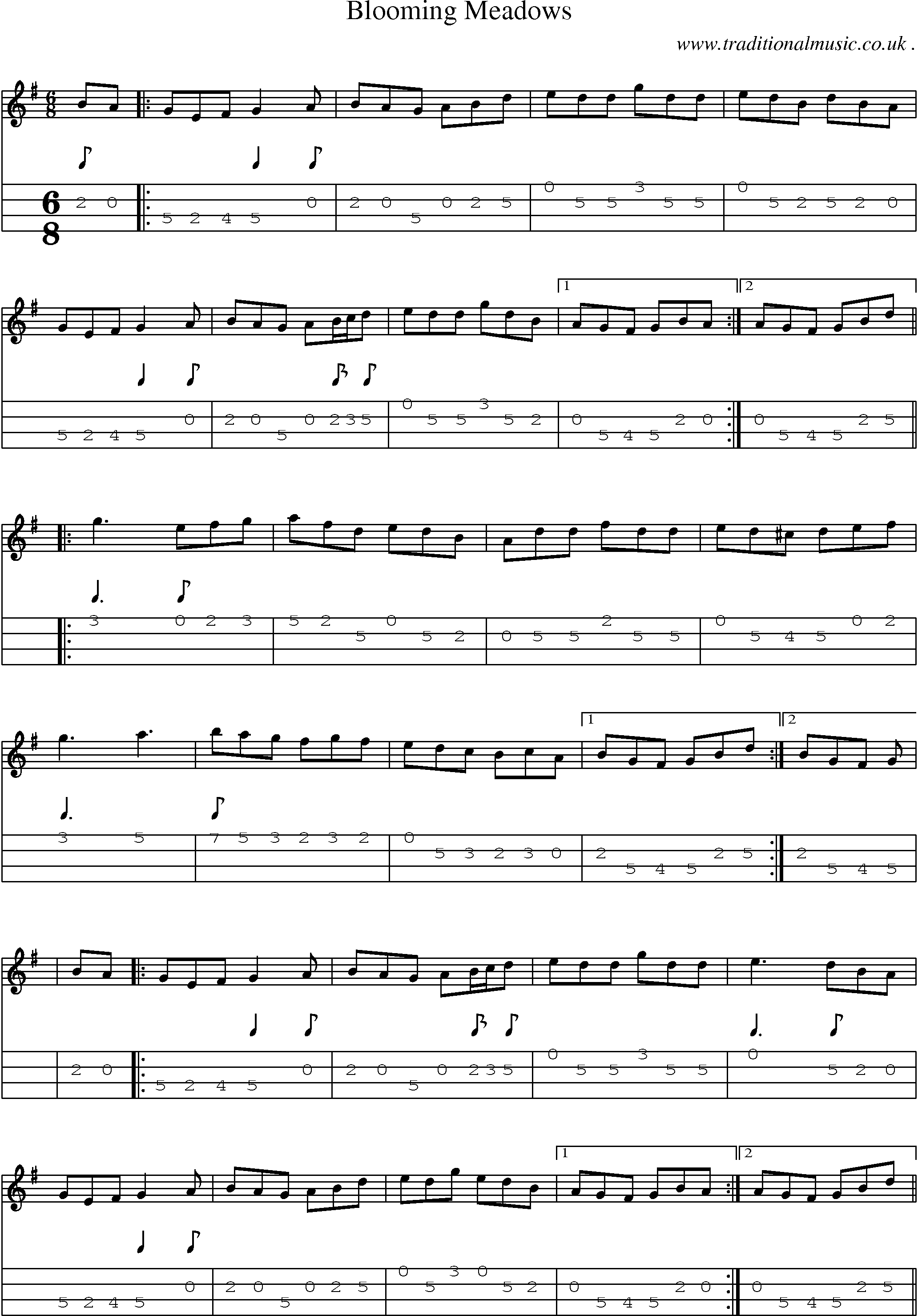 Sheet-Music and Mandolin Tabs for Blooming Meadows