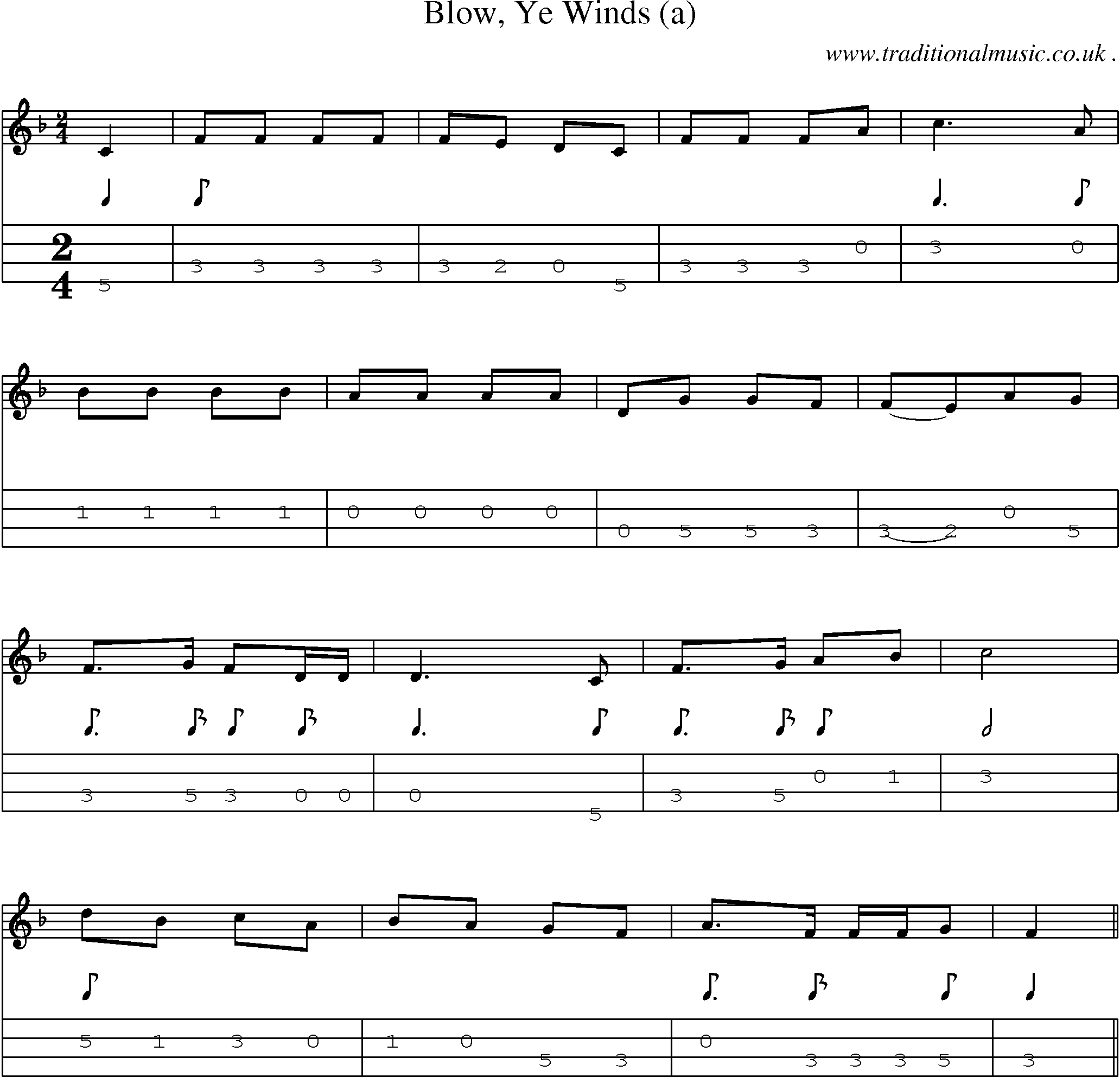 Sheet-Music and Mandolin Tabs for Blow Ye Winds (a)