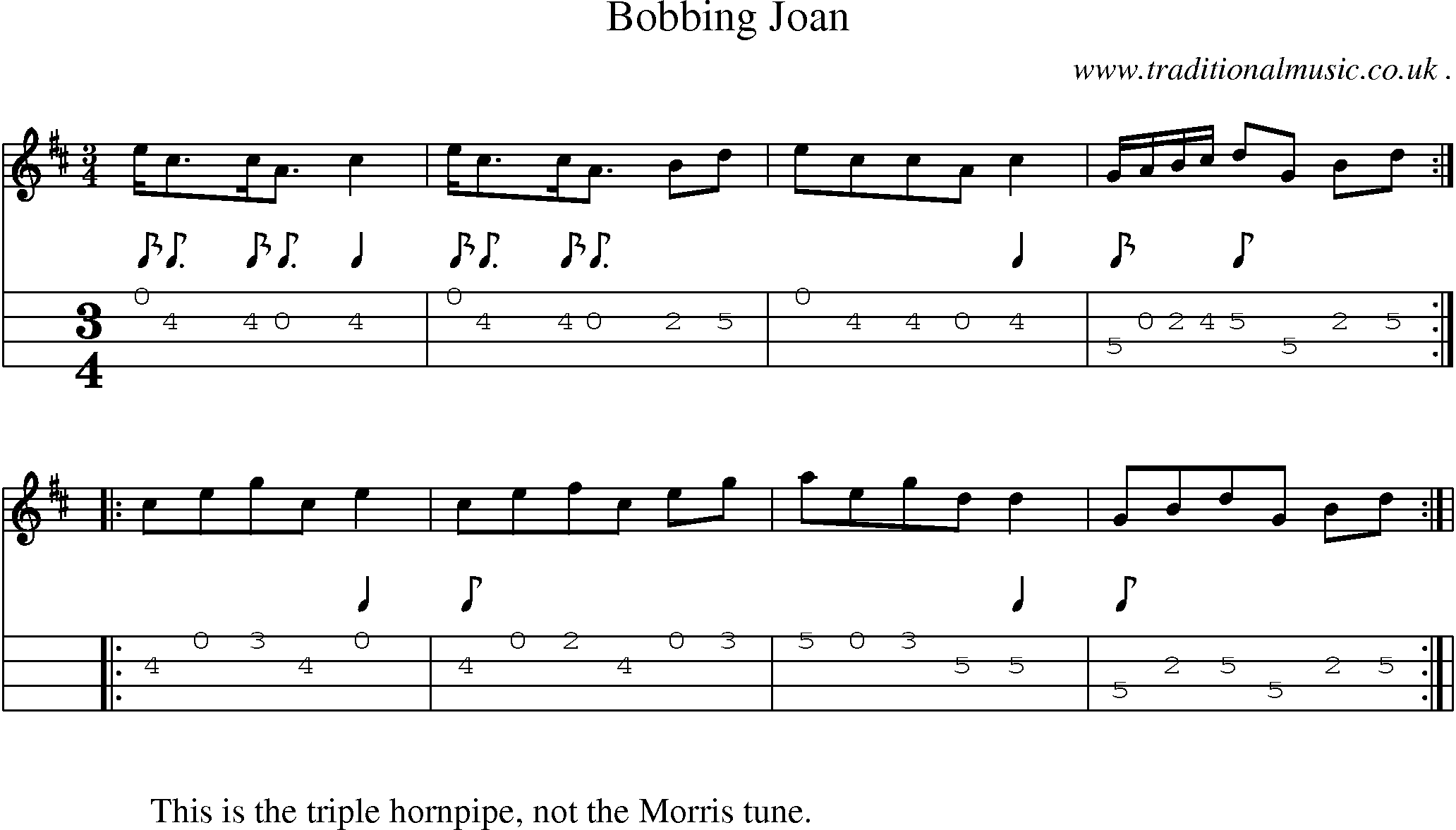 Sheet-Music and Mandolin Tabs for Bobbing Joan