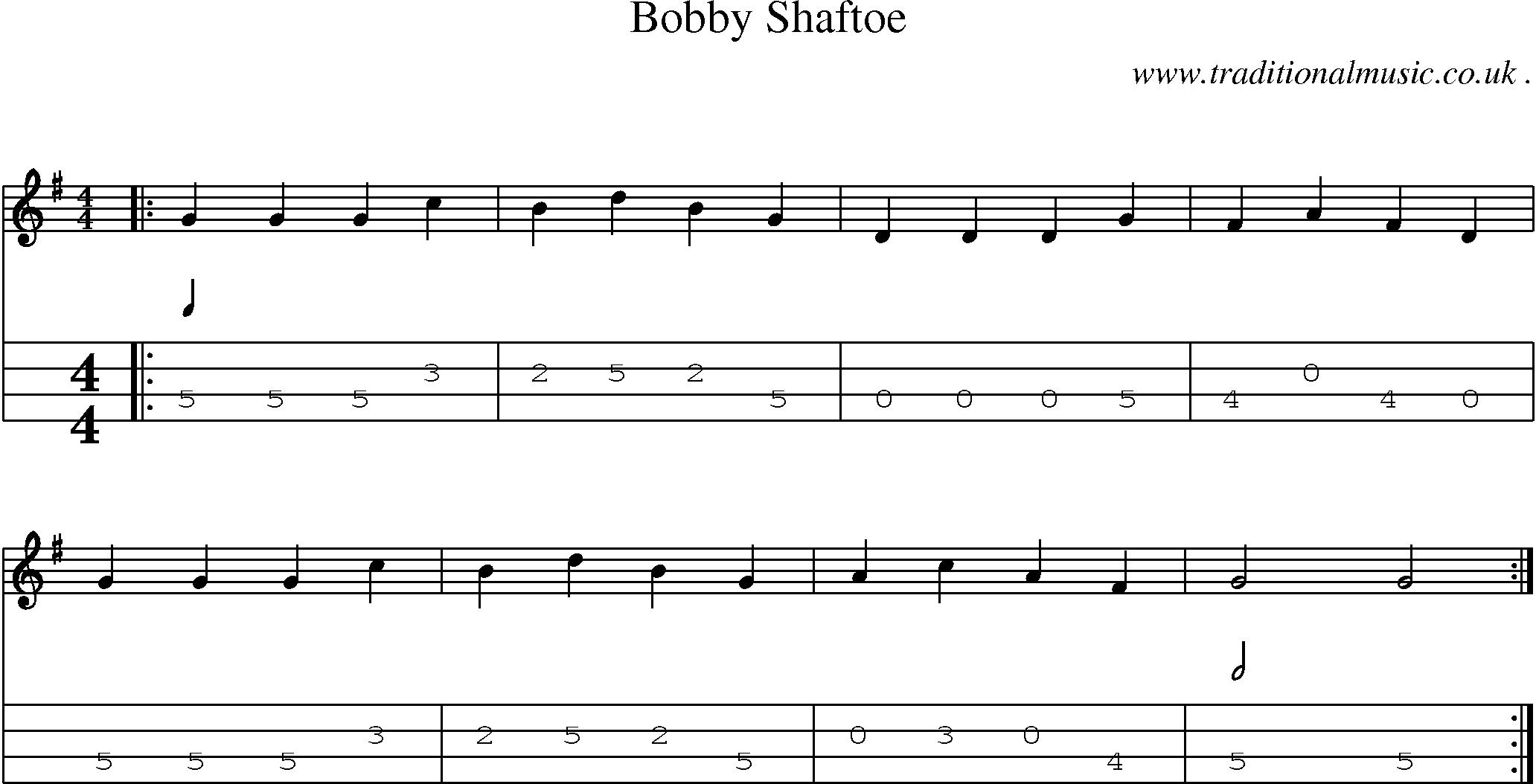 Sheet-Music and Mandolin Tabs for Bobby Shaftoe