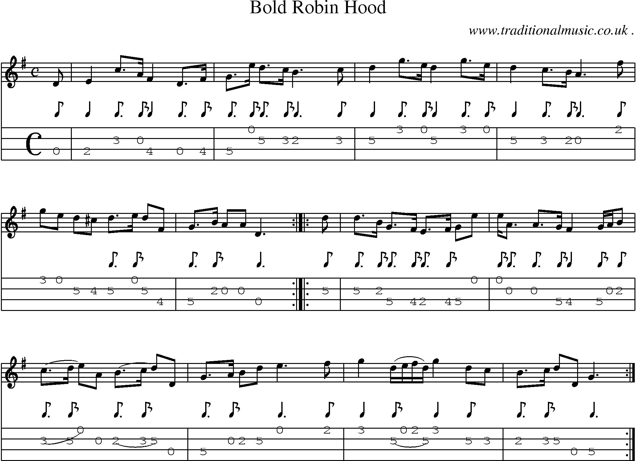 Sheet-Music and Mandolin Tabs for Bold Robin Hood