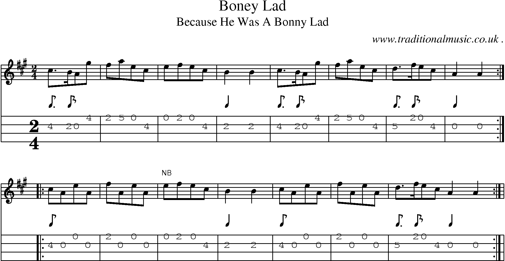 Sheet-Music and Mandolin Tabs for Boney Lad