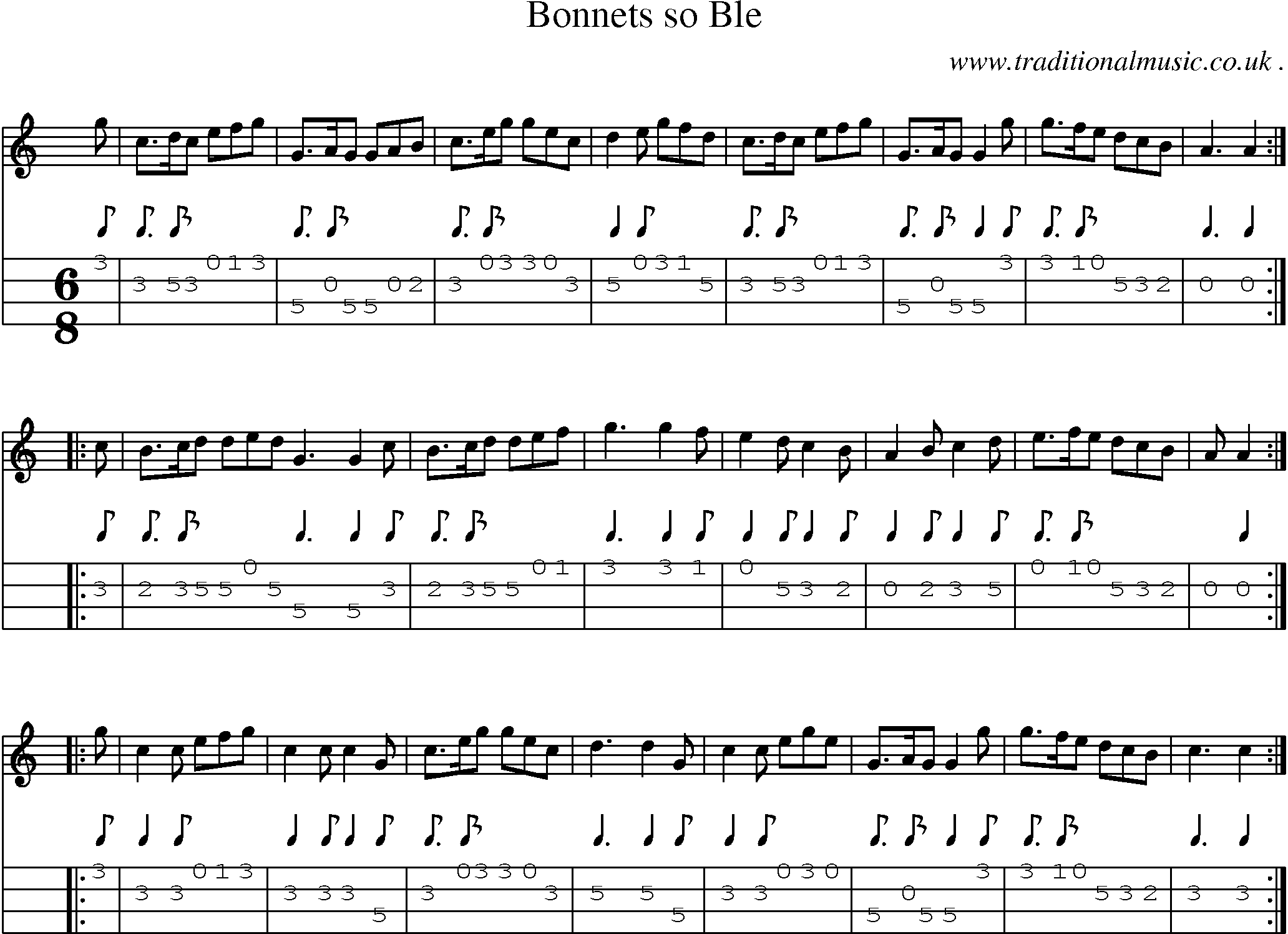 Sheet-Music and Mandolin Tabs for Bonnets So Ble