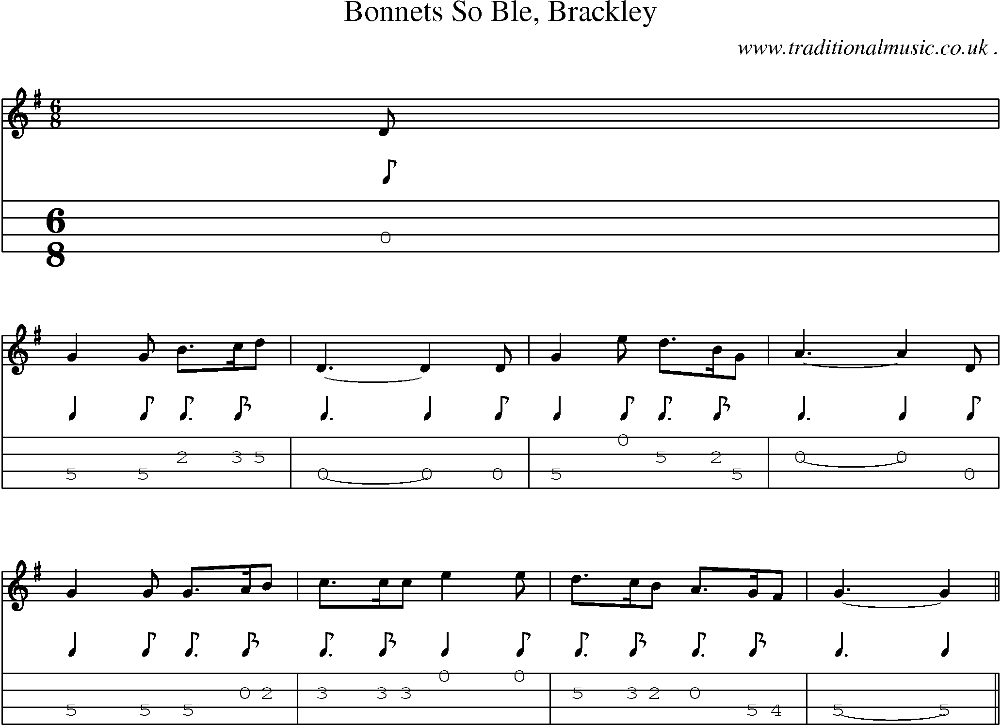 Sheet-Music and Mandolin Tabs for Bonnets So Ble Brackley