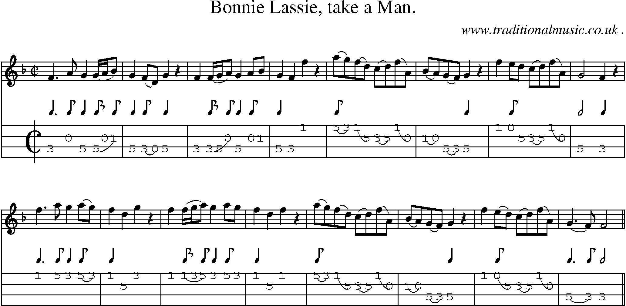 Sheet-Music and Mandolin Tabs for Bonnie Lassie Take A Man