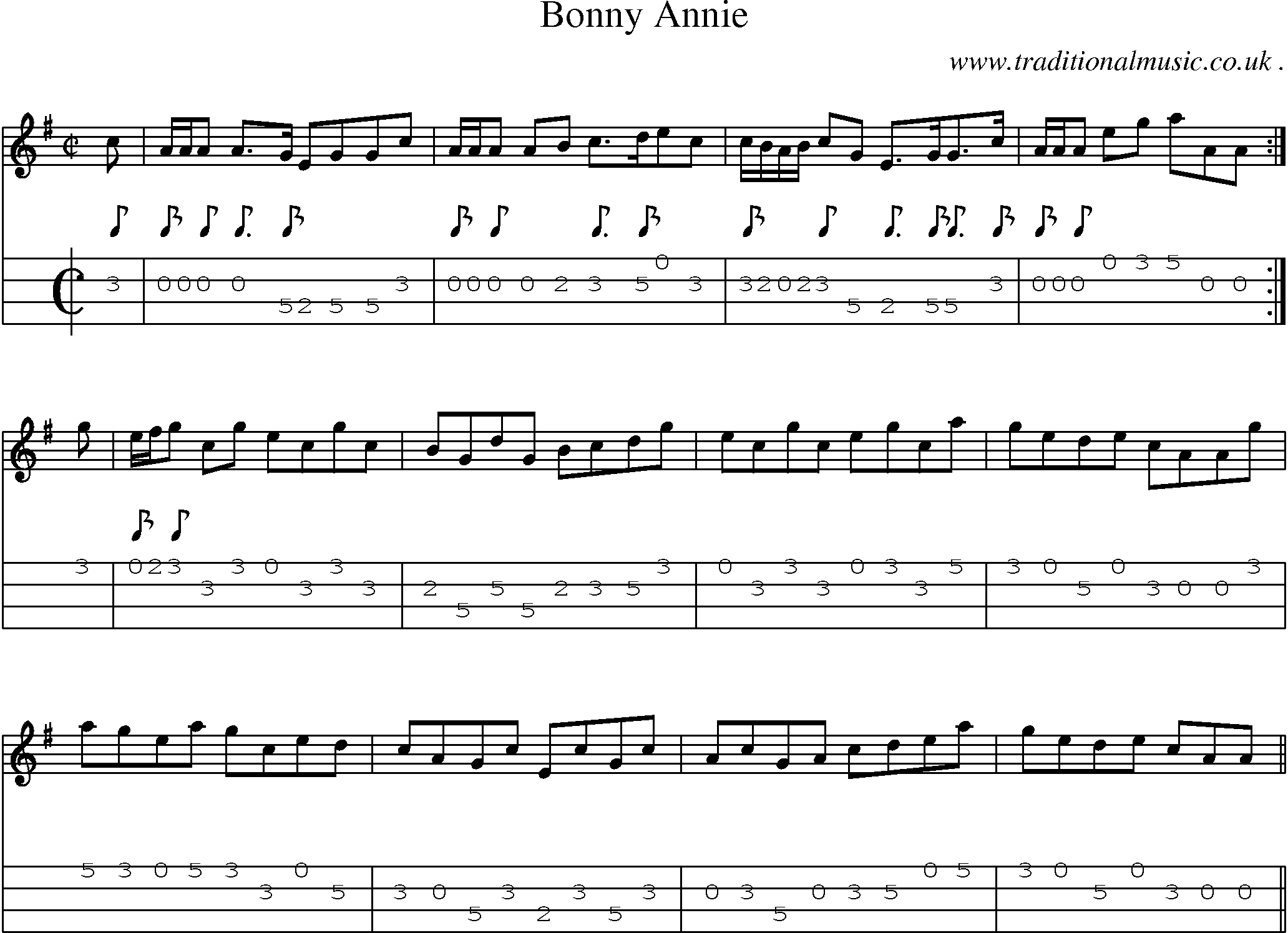 Sheet-Music and Mandolin Tabs for Bonny Annie