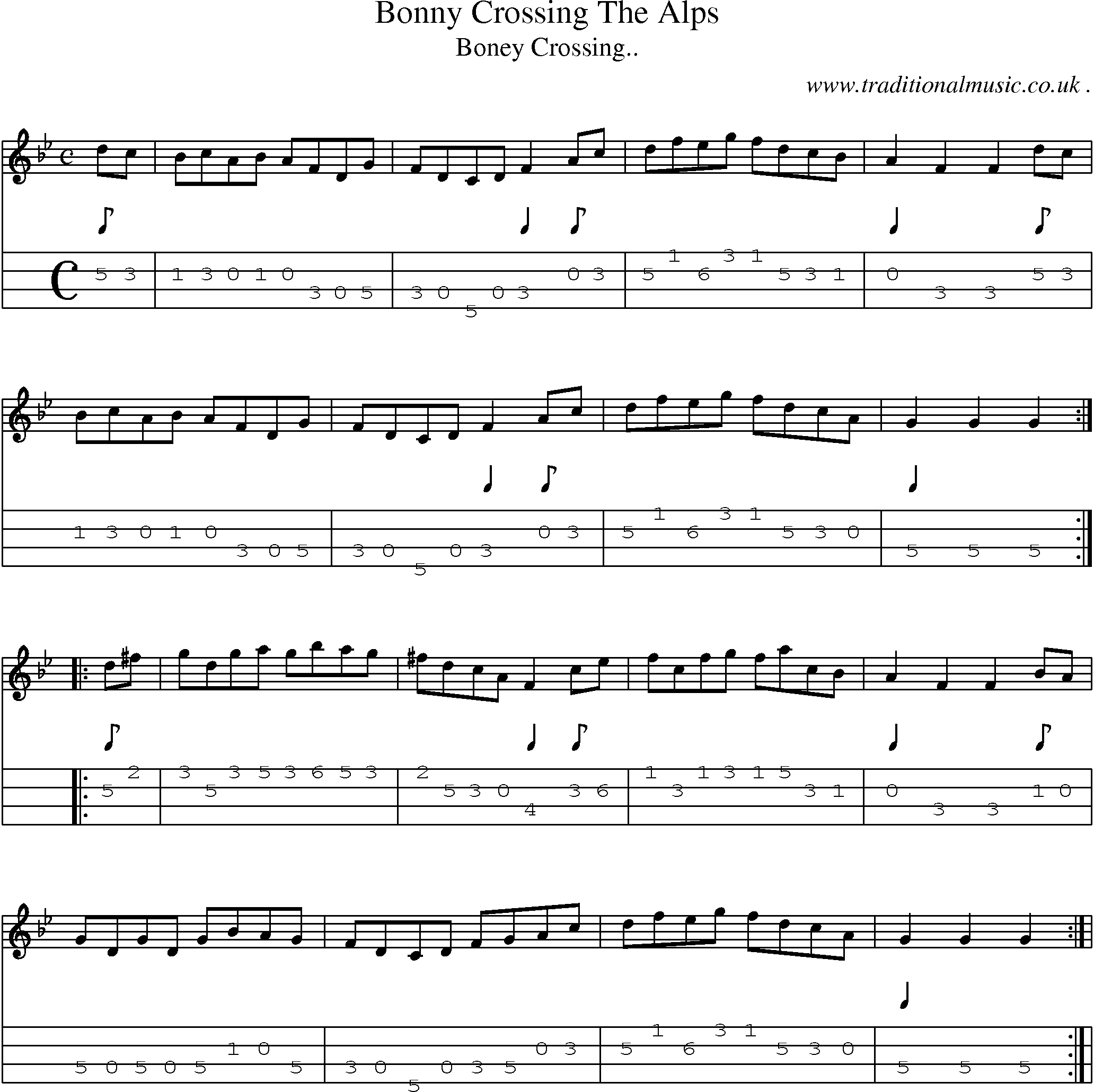 Sheet-Music and Mandolin Tabs for Bonny Crossing The Alps