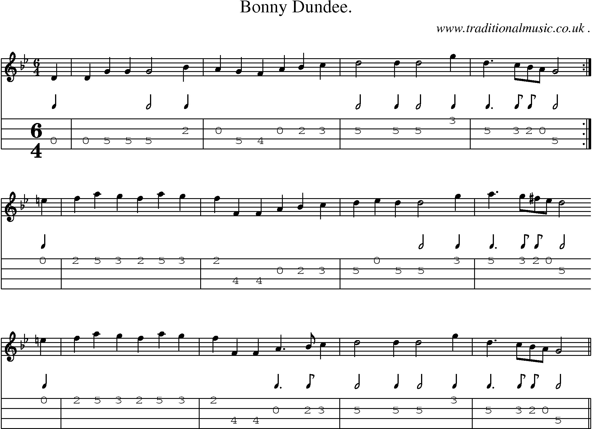 Sheet-Music and Mandolin Tabs for Bonny Dundee