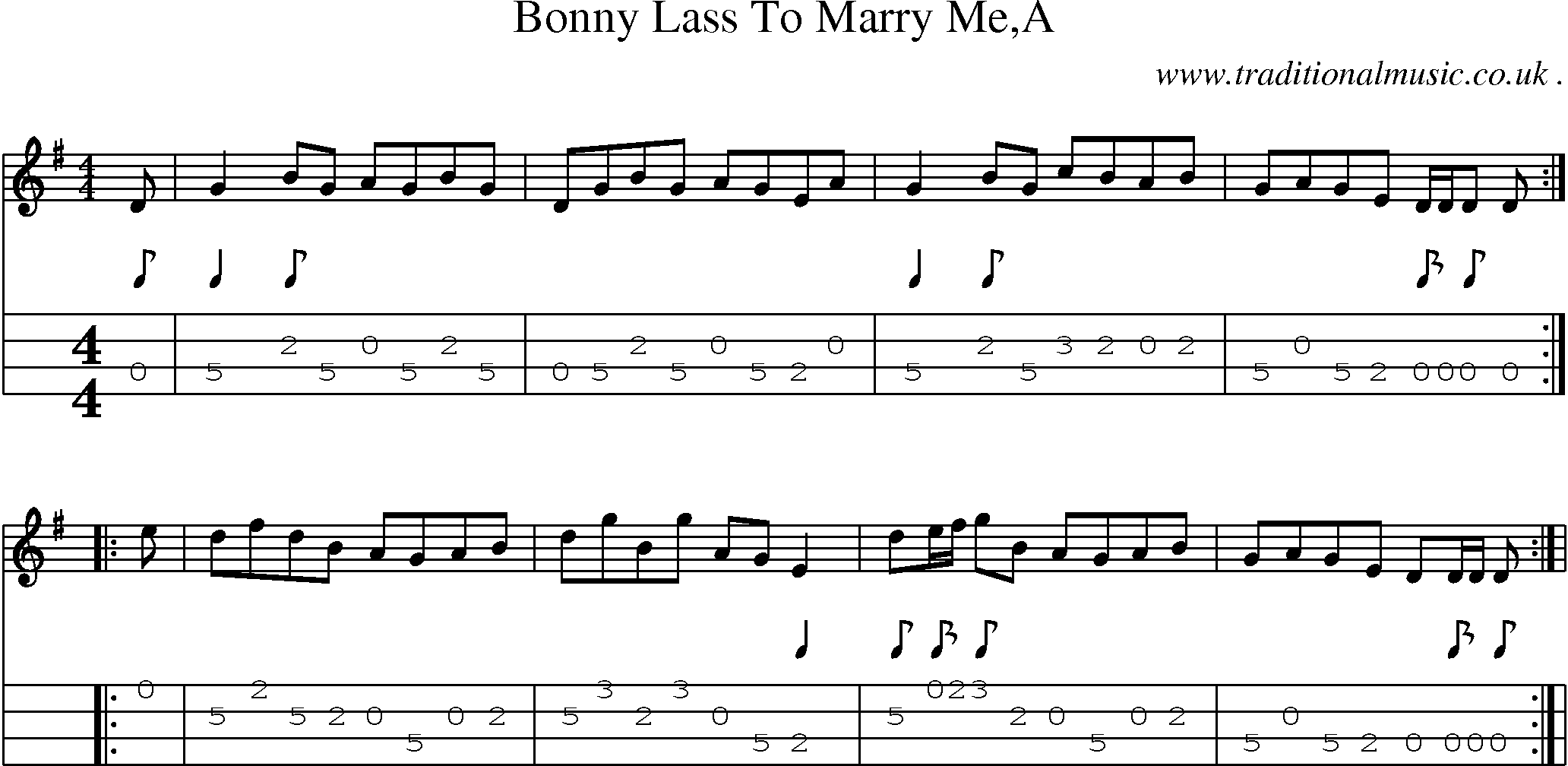 Sheet-Music and Mandolin Tabs for Bonny Lass To Marry Mea