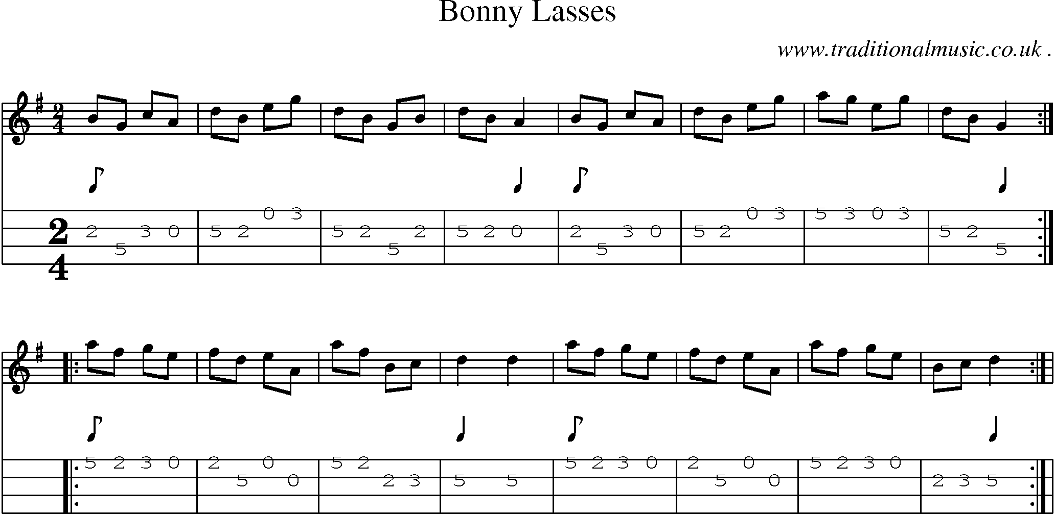 Sheet-Music and Mandolin Tabs for Bonny Lasses