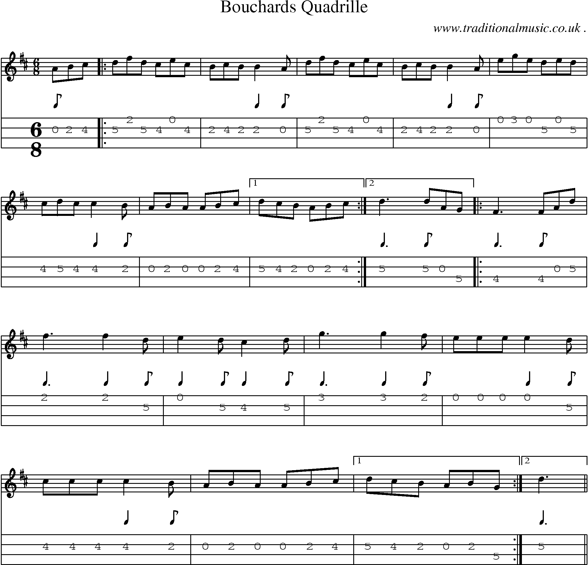 Sheet-Music and Mandolin Tabs for Bouchards Quadrille