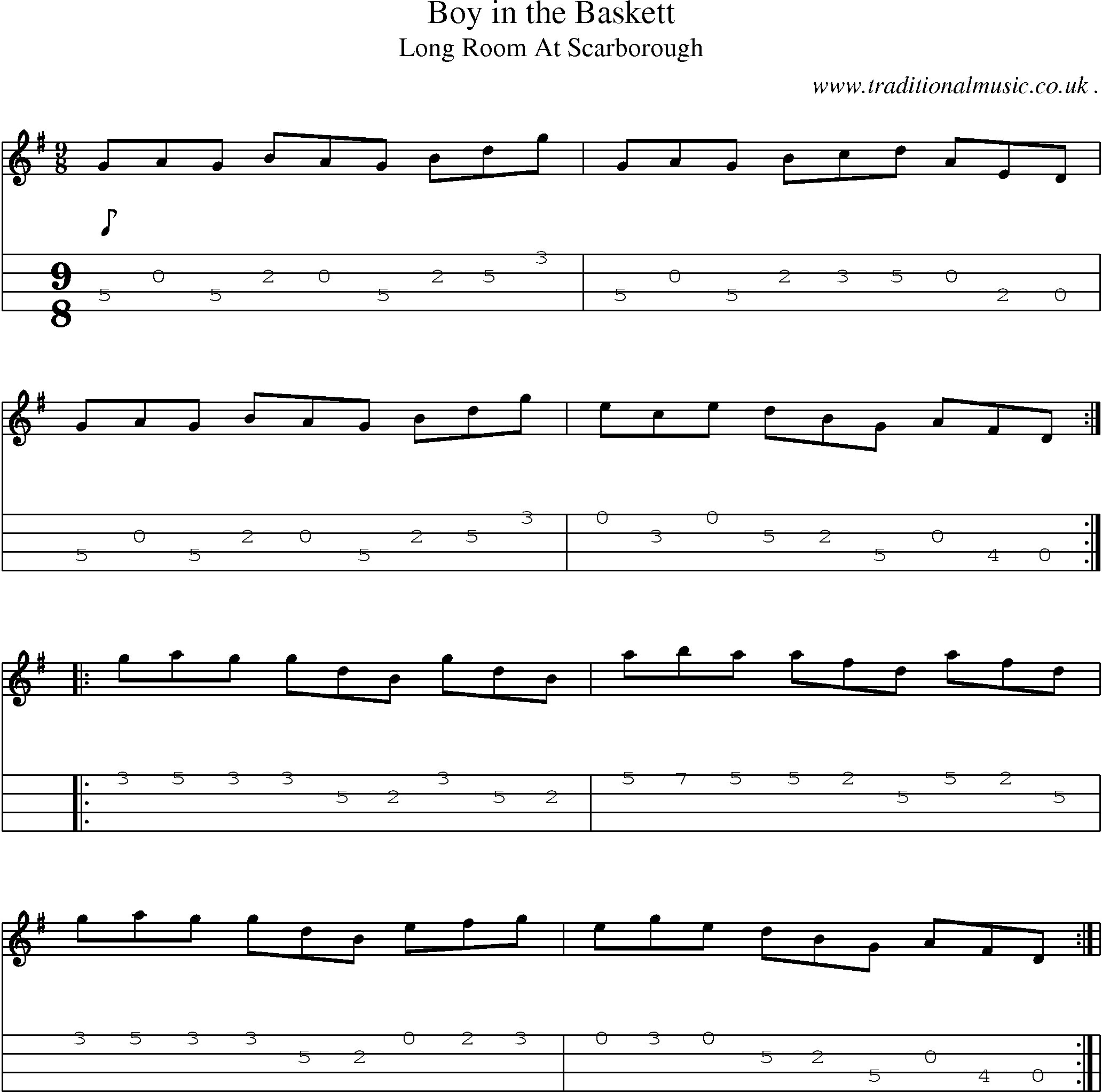 Sheet-Music and Mandolin Tabs for Boy In The Baskett