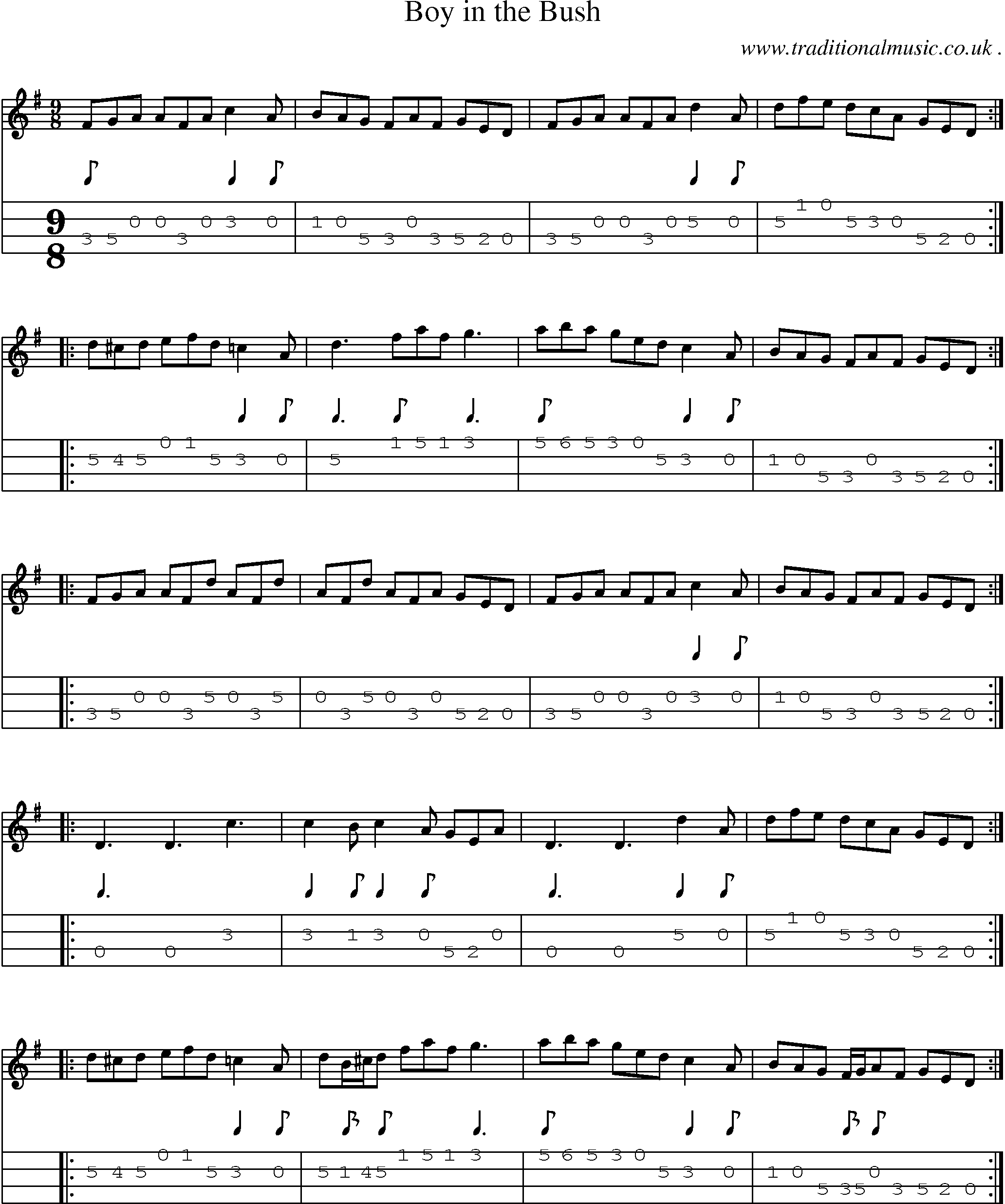 Sheet-Music and Mandolin Tabs for Boy In The Bush