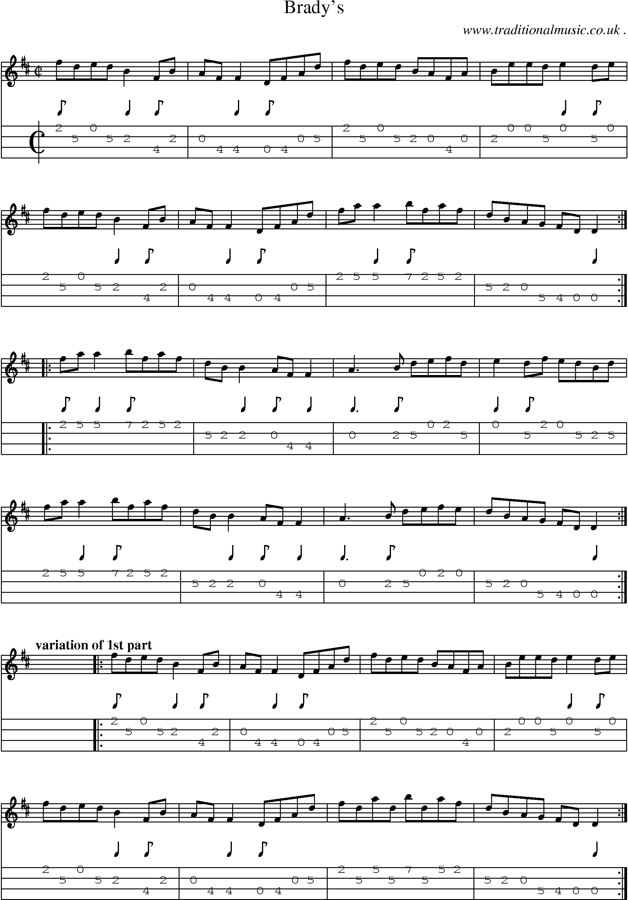 Sheet-Music and Mandolin Tabs for Bradys