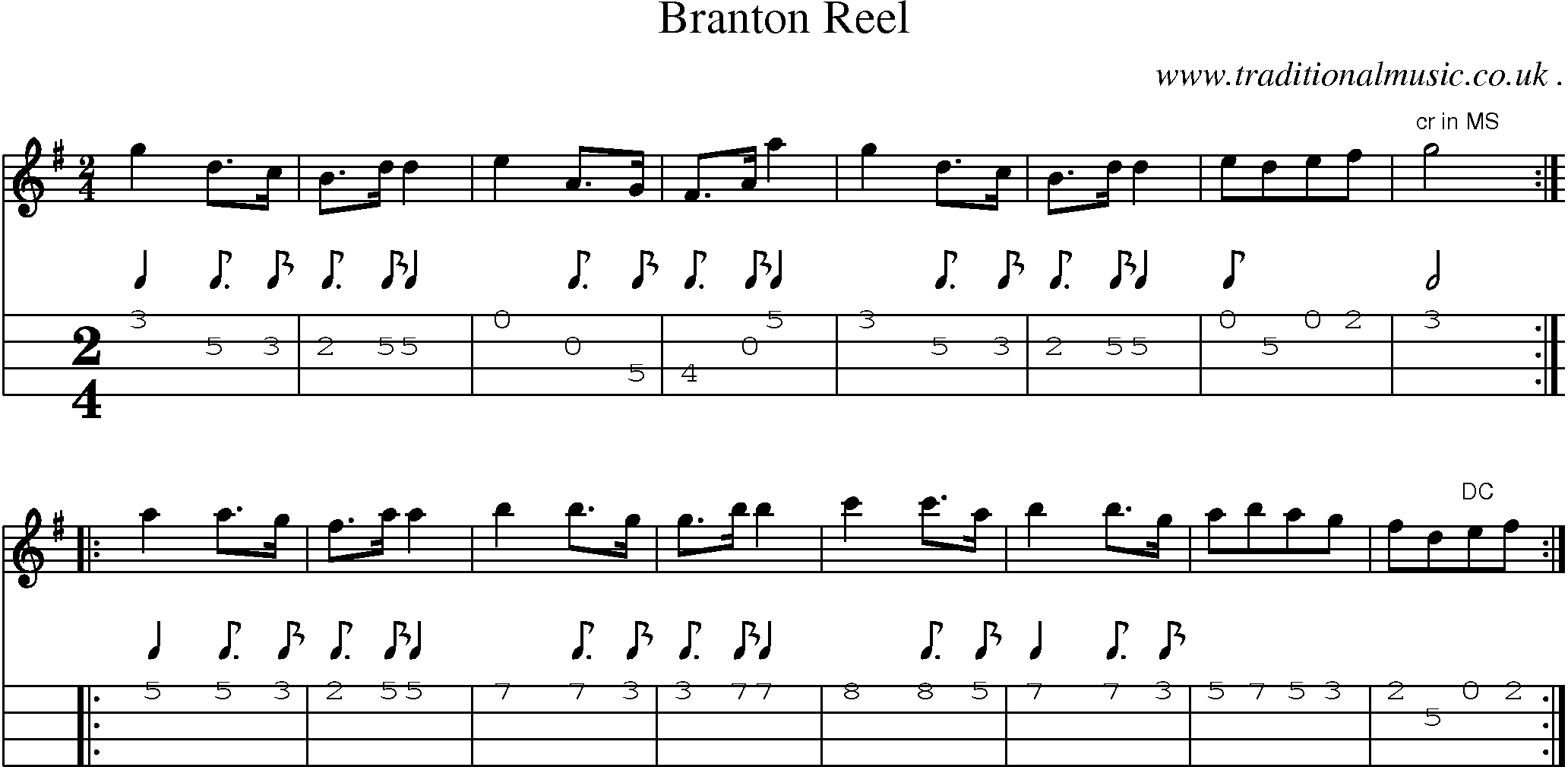 Sheet-Music and Mandolin Tabs for Branton Reel