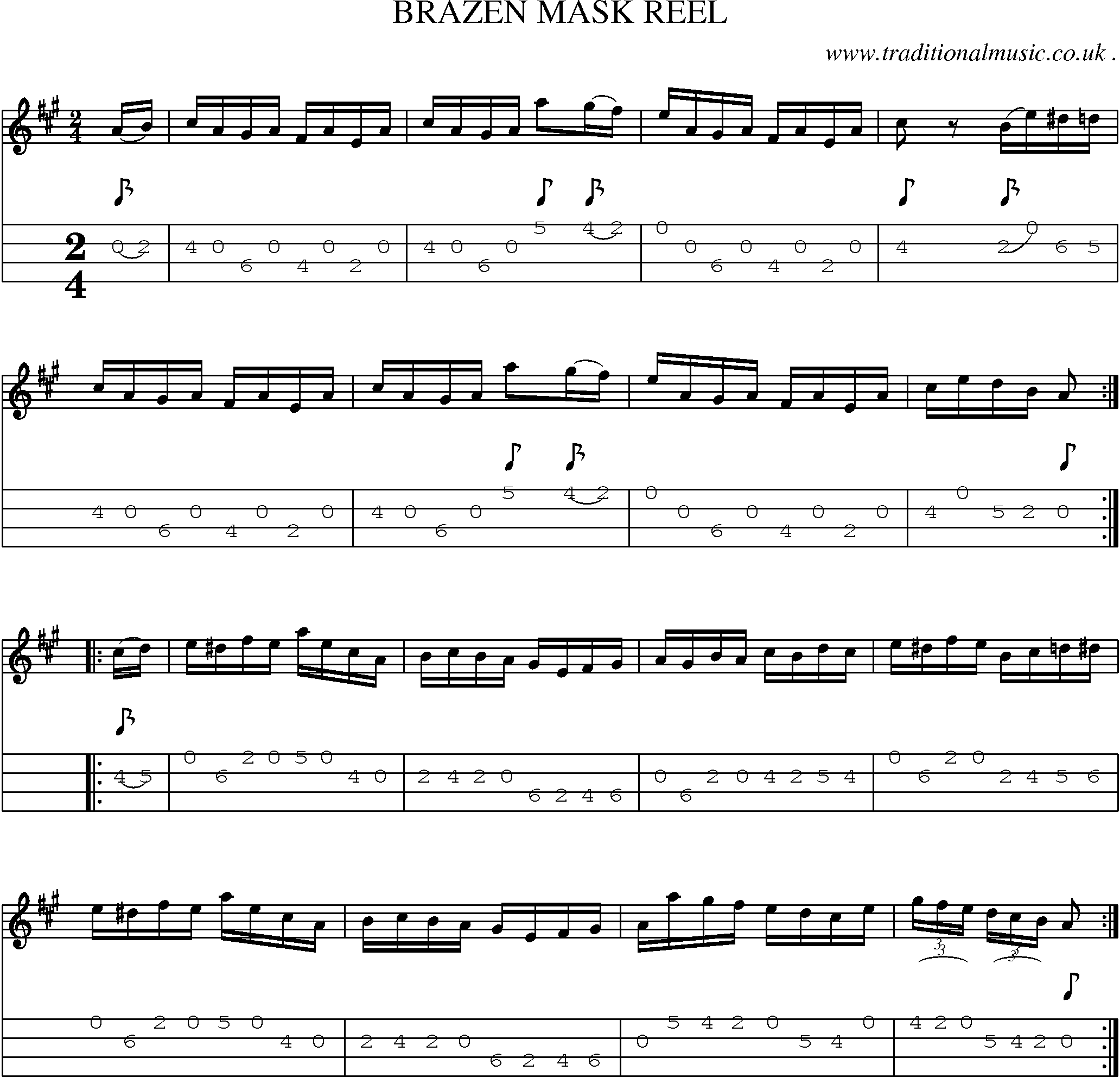 Sheet-Music and Mandolin Tabs for Brazen Mask Reel