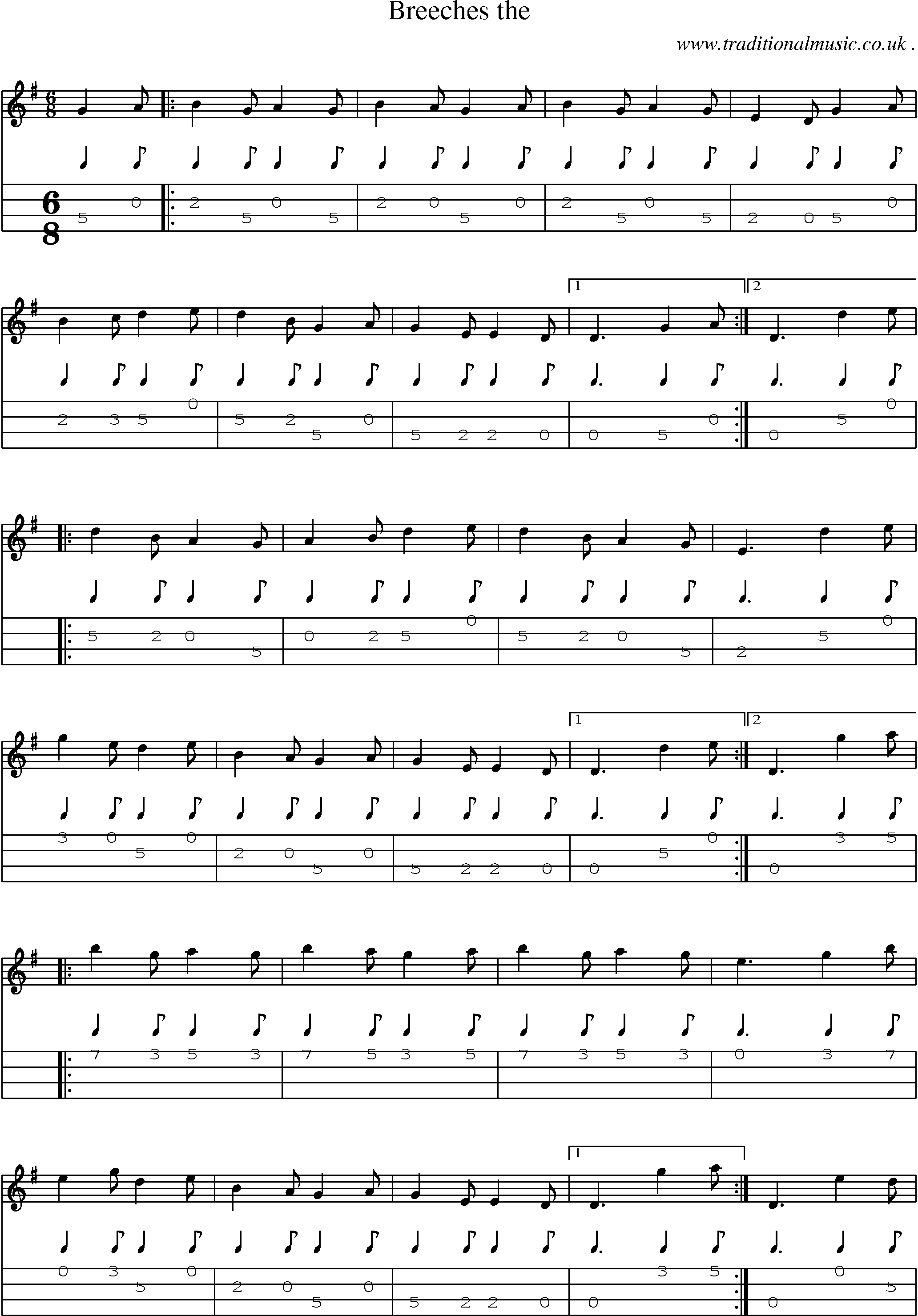 Sheet-Music and Mandolin Tabs for Breeches The