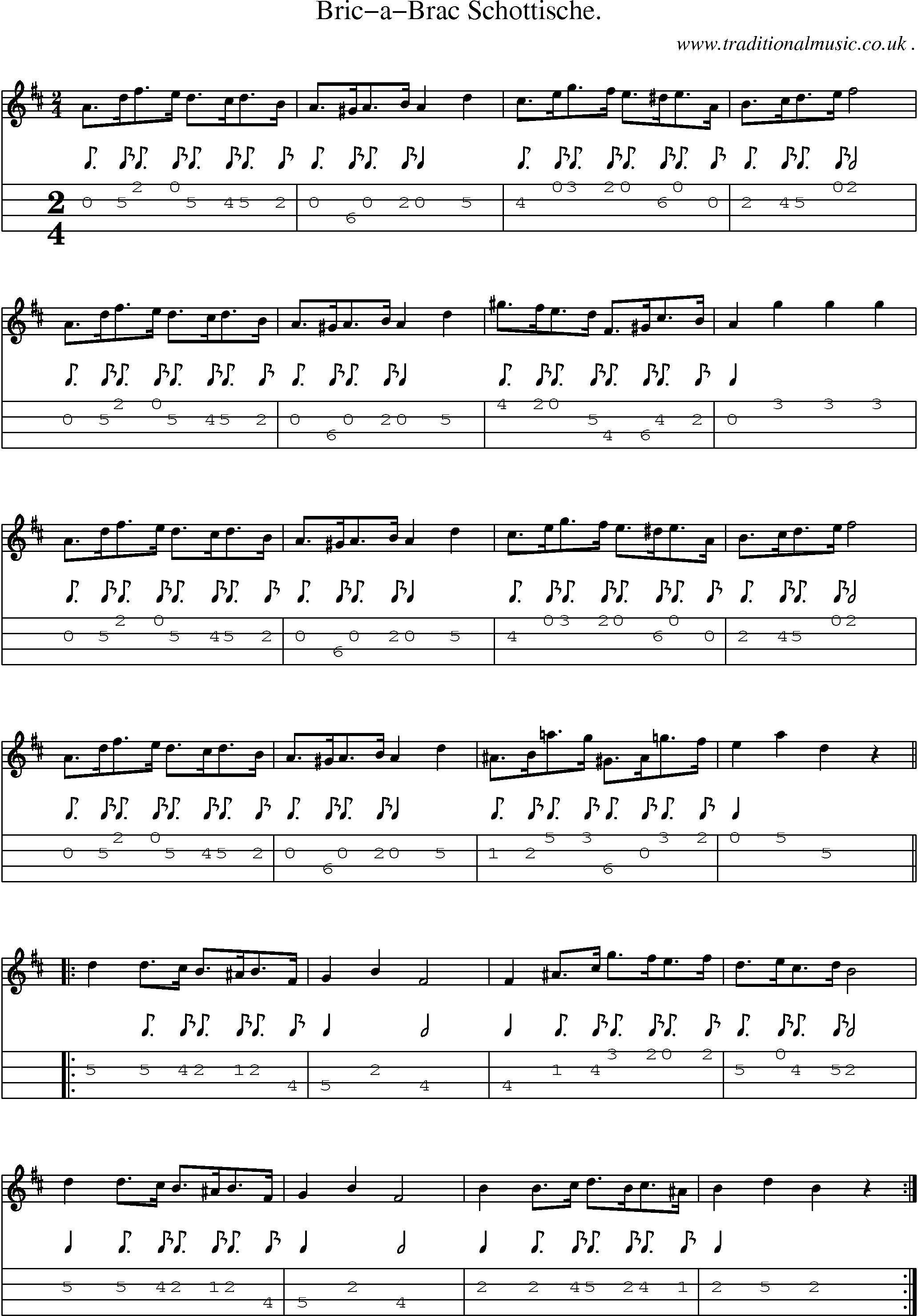 Sheet-Music and Mandolin Tabs for Bric-a-brac Schottische