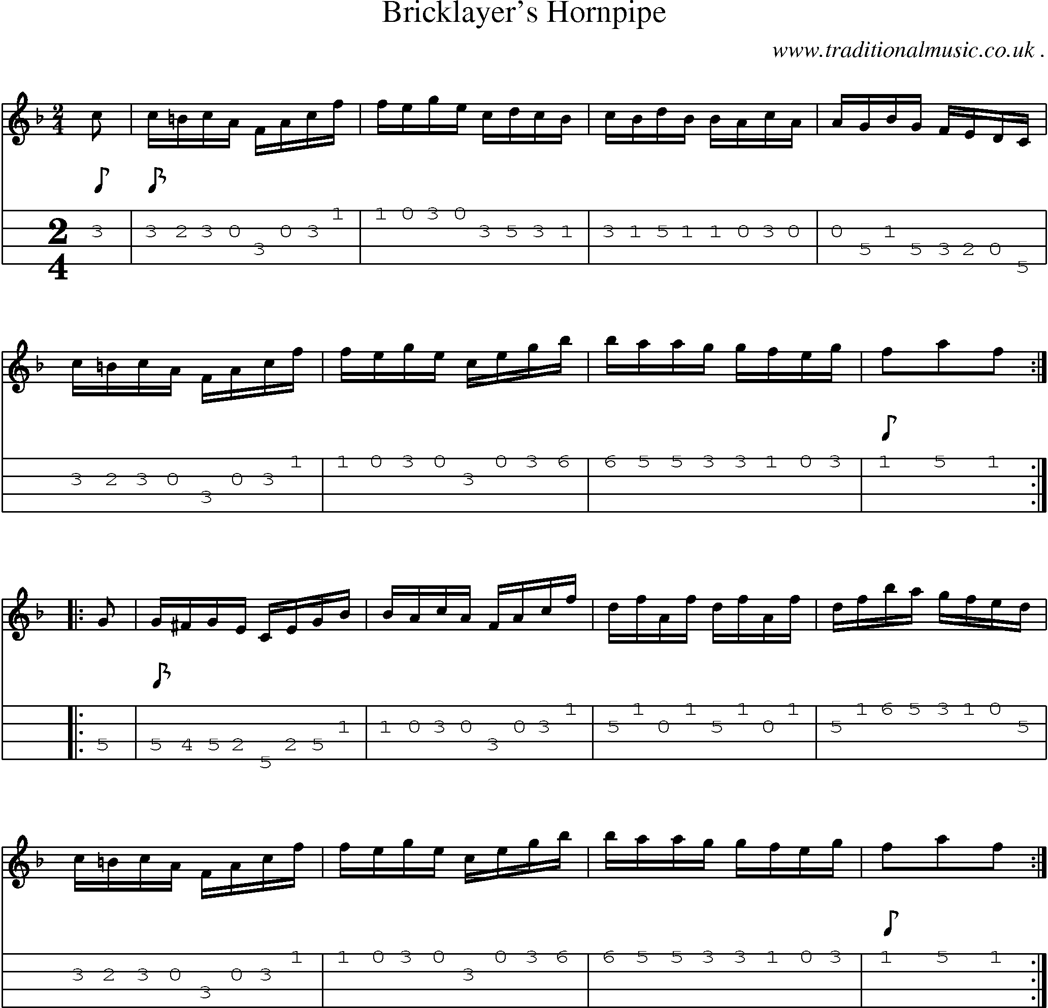 Sheet-Music and Mandolin Tabs for Bricklayers Hornpipe