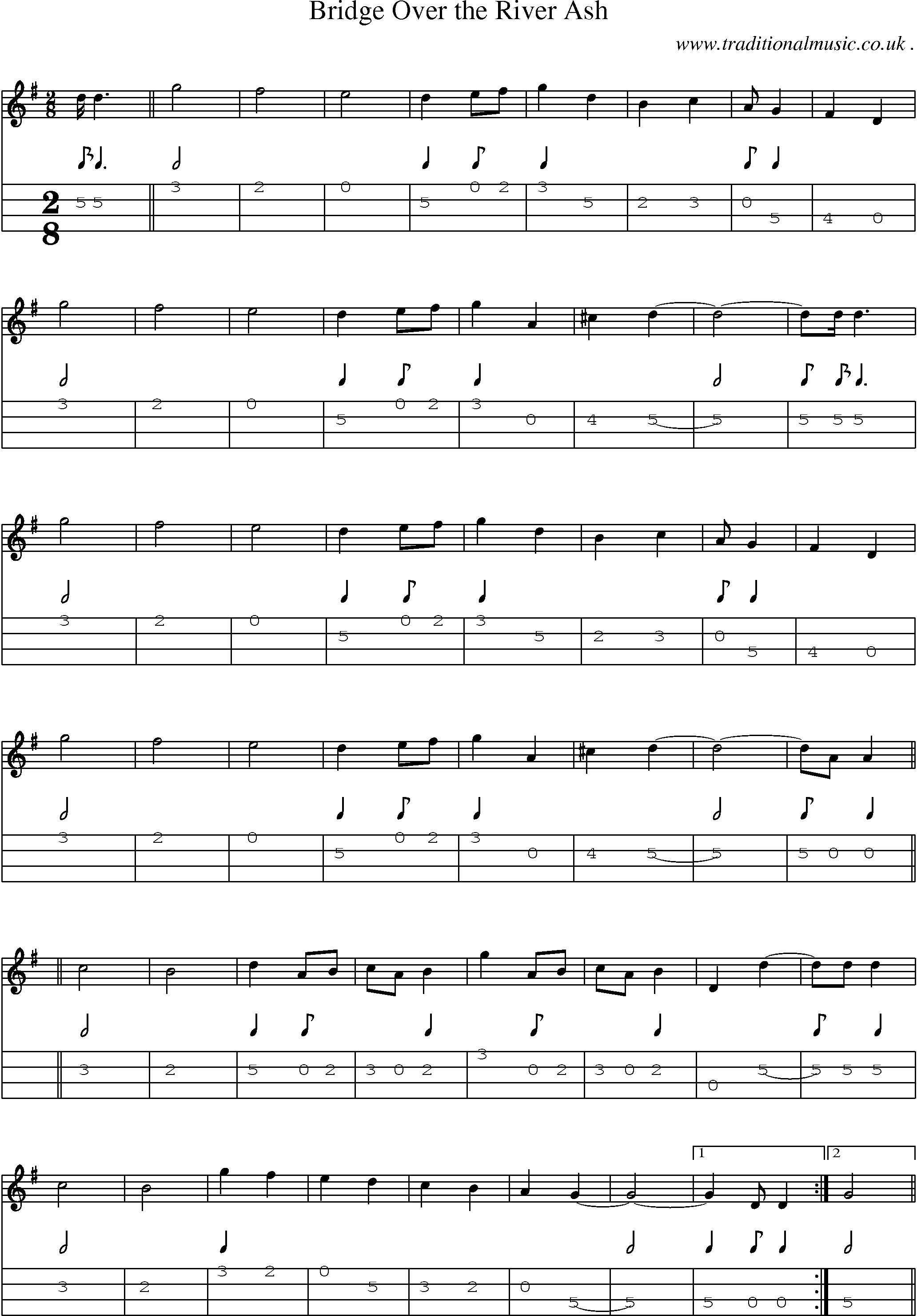Sheet-Music and Mandolin Tabs for Bridge Over The River Ash