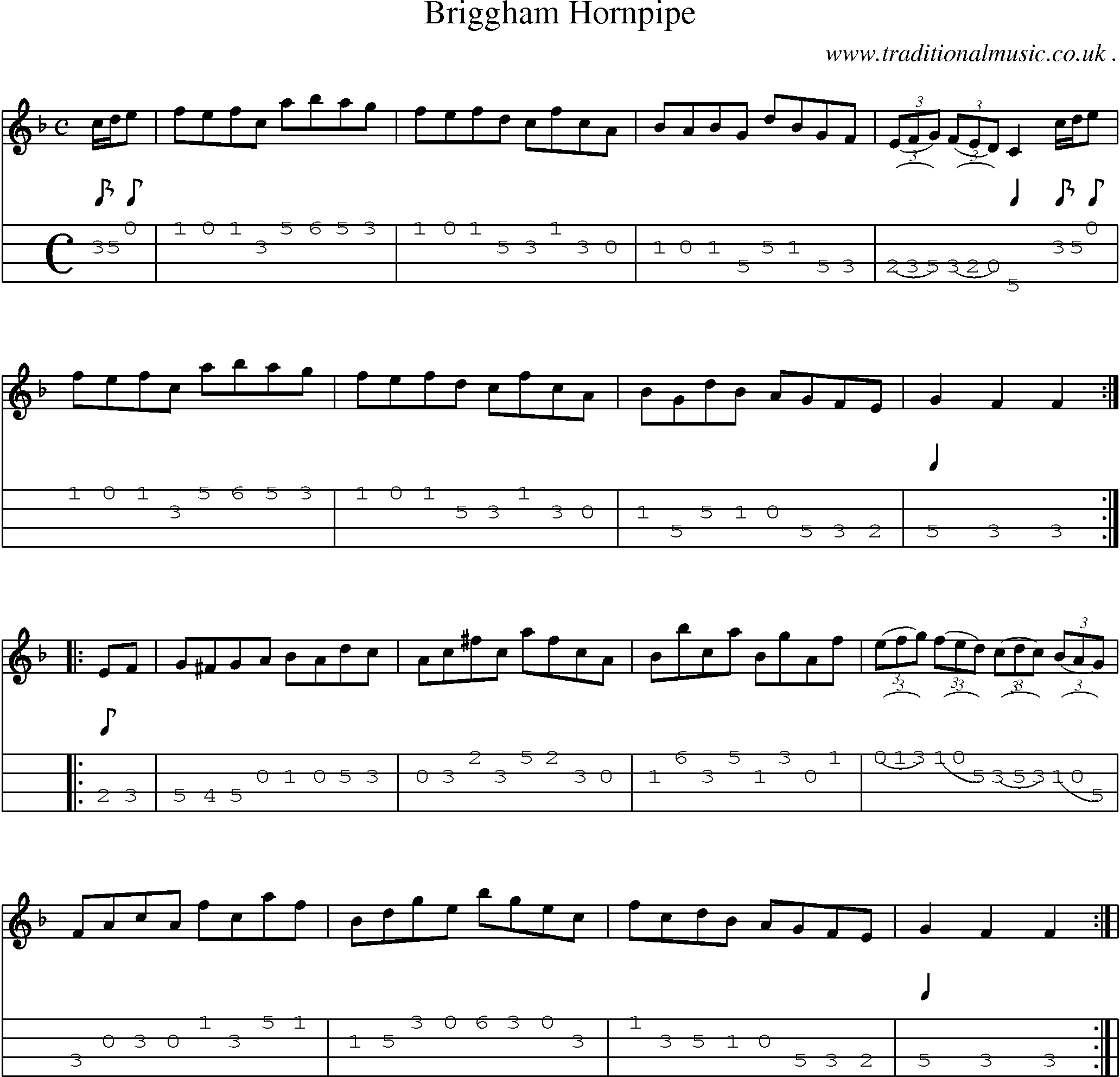 Sheet-Music and Mandolin Tabs for Briggham Hornpipe