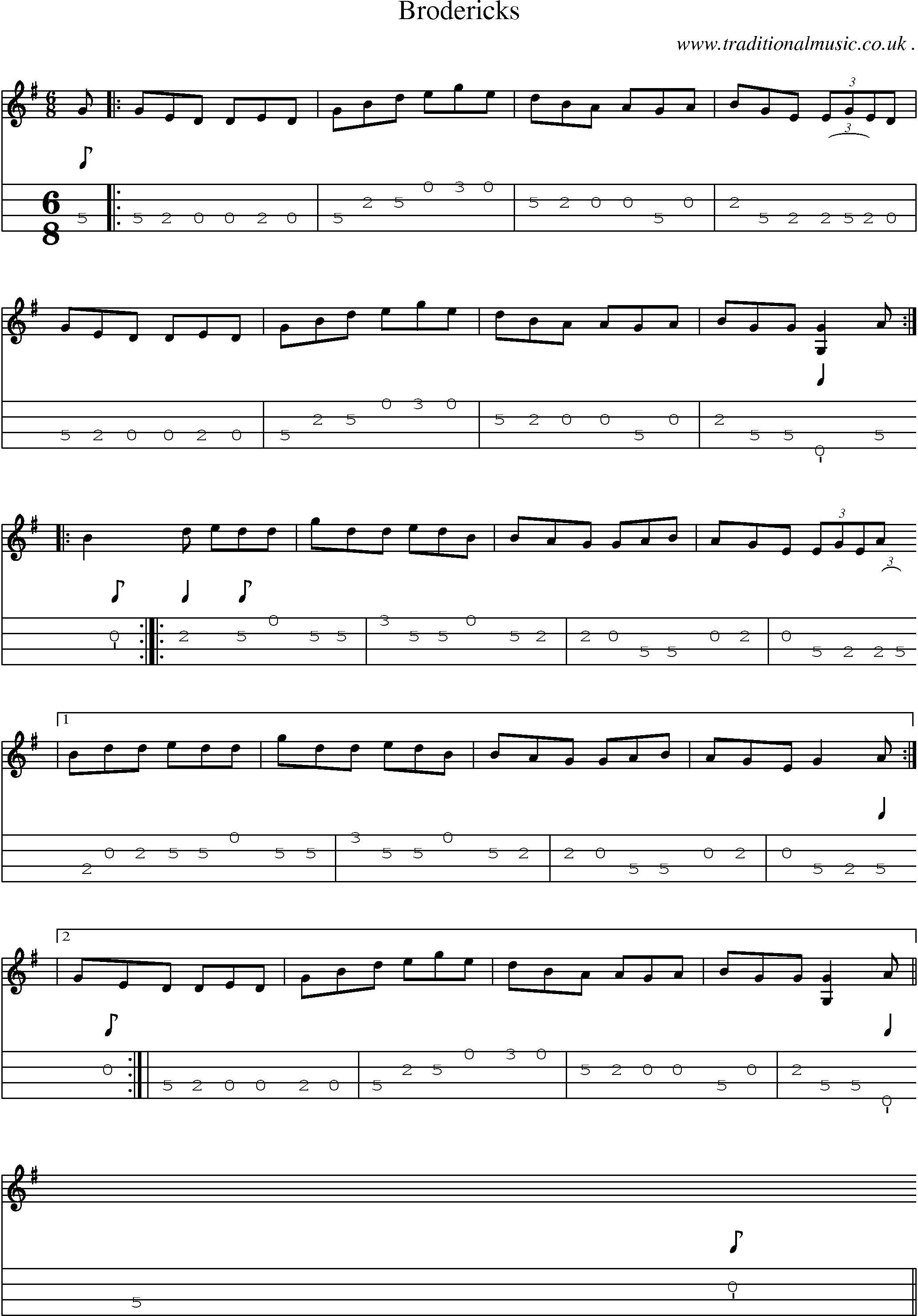 Sheet-Music and Mandolin Tabs for Brodericks
