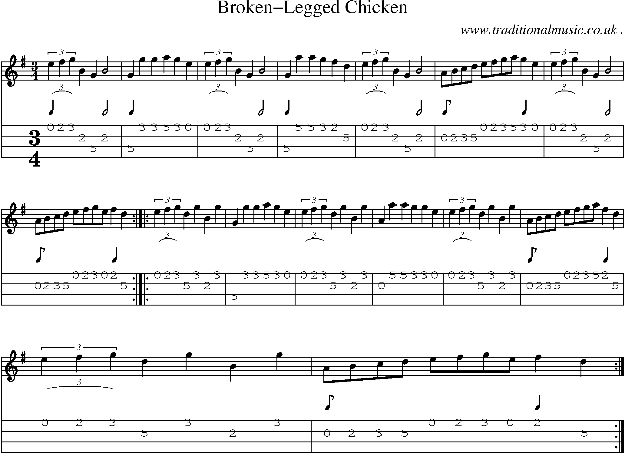 Sheet-Music and Mandolin Tabs for Broken-legged Chicken